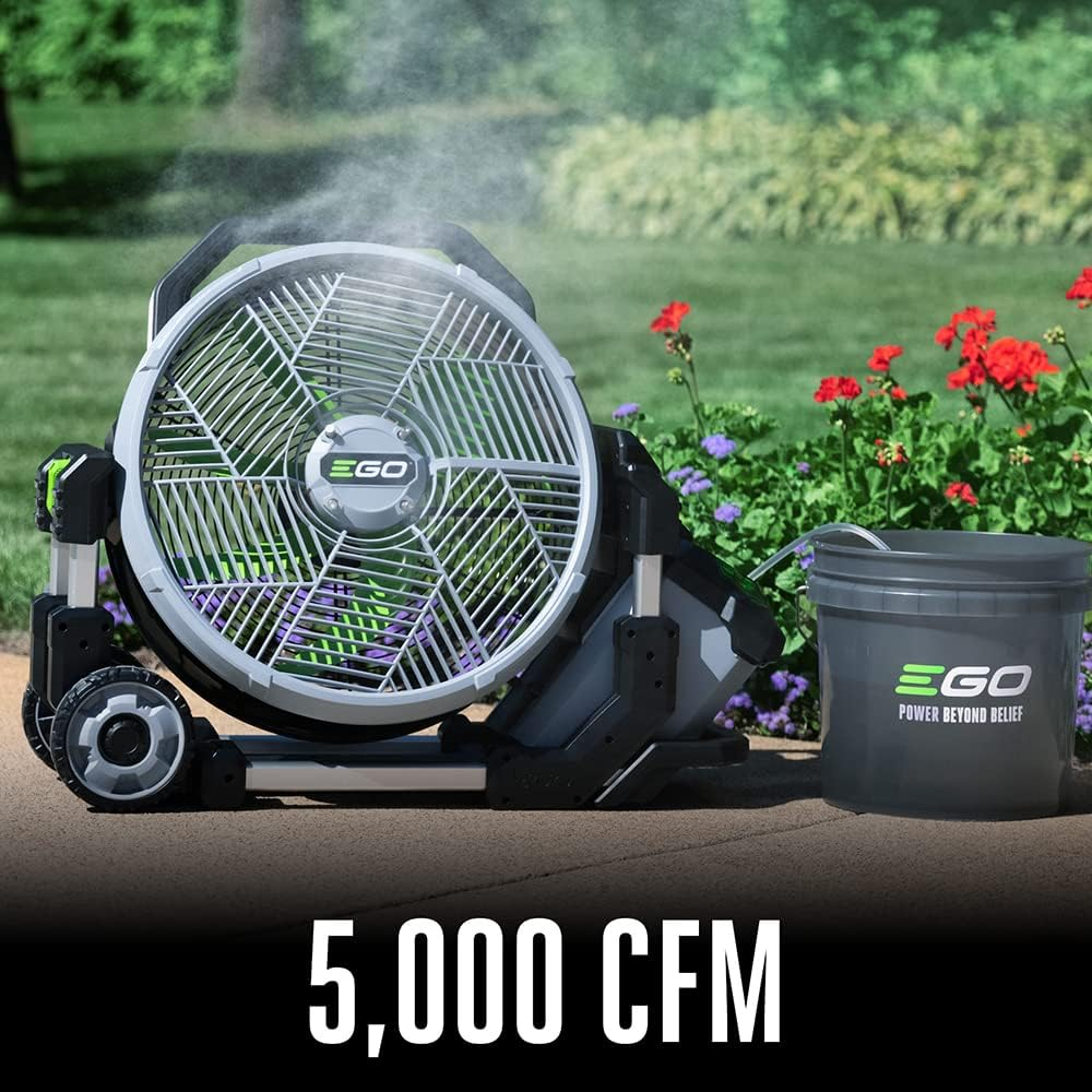 🌟 Best Seller | 10" Cordless High Velocity Oscillating Misting Fan for EGO 56V Battery, Portable Outdoor Cooling Fan for Patio Deck & Backyard Camping 🏕️