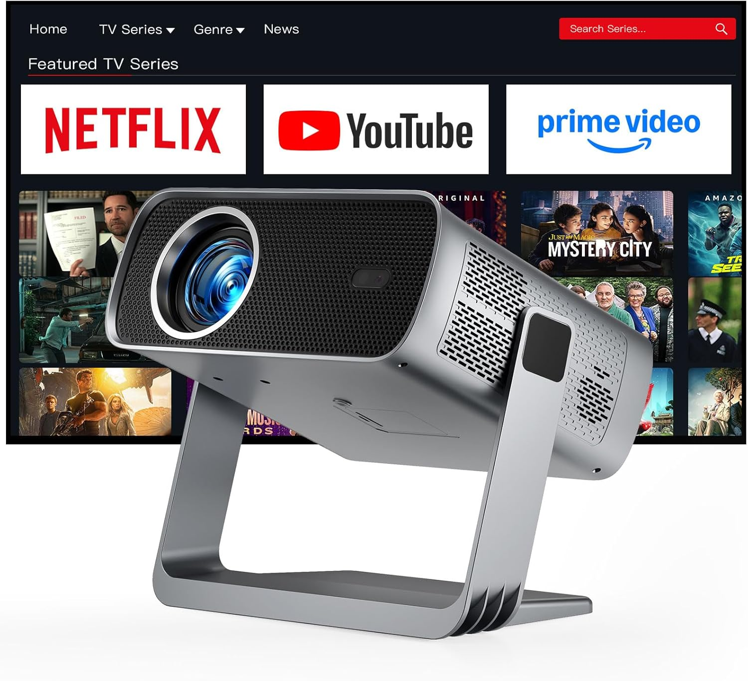 ⚽World Cup Deal！XuanPad Smart Mini Projector, 4K Supported Outdoor Movie Projector with 360° Stand for Live Football Watch Party