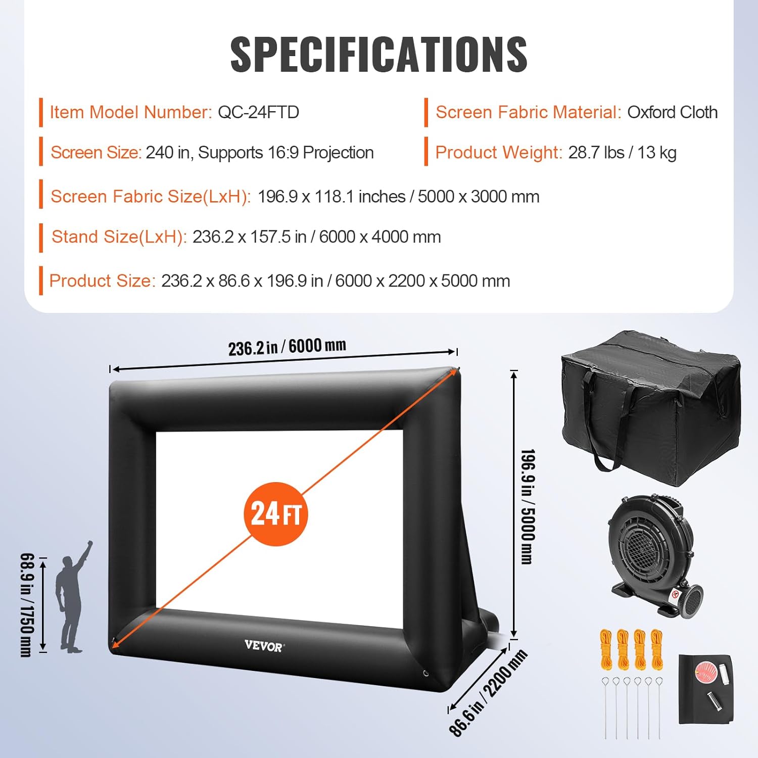 🔥LAST DAY 60% OFFVEVOR Inflatable Projector Screen for Outdoor Use with 350W Air Blower