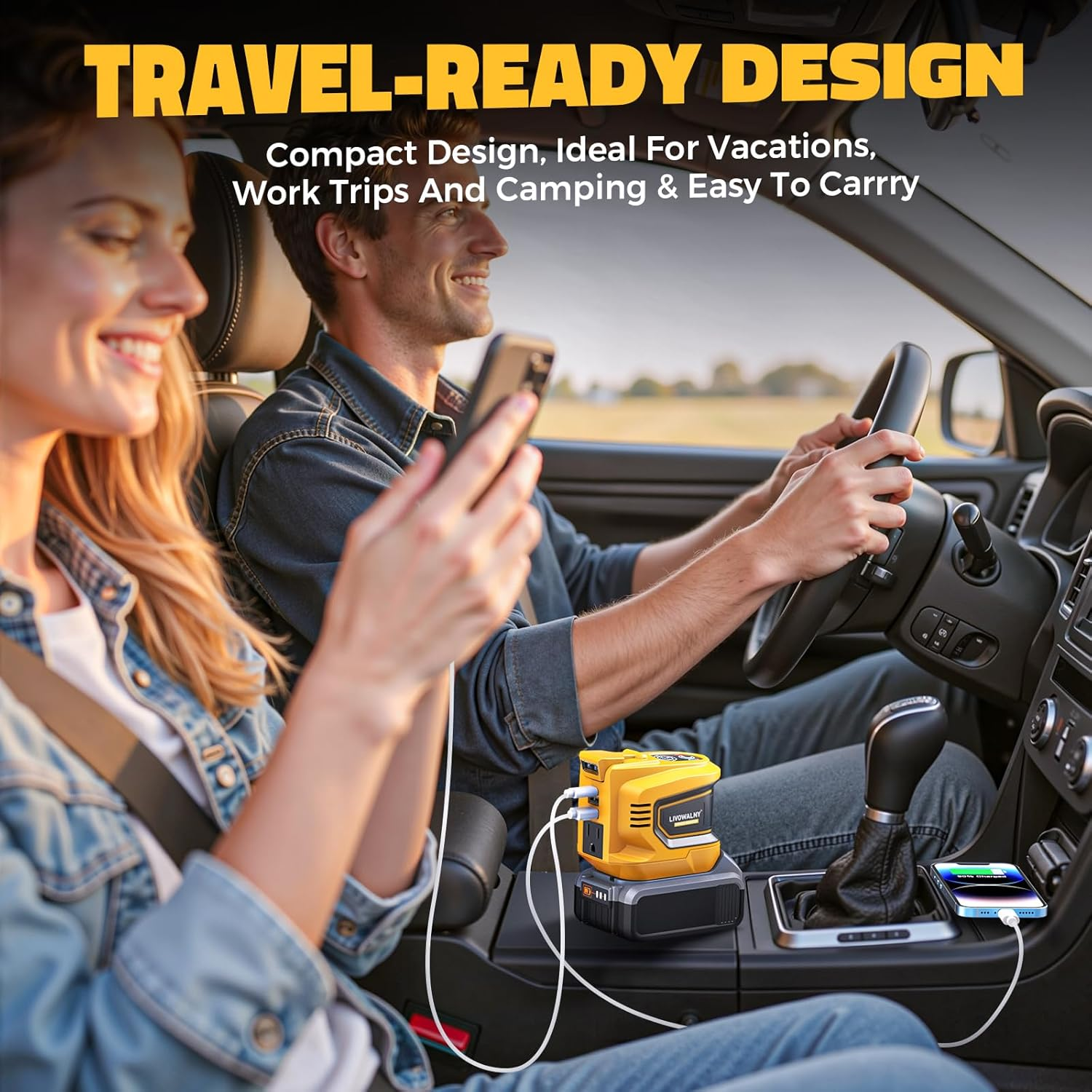 🔥HOT SALE！200W Power Inverter for Dewalt 20V Battery, Portable Power Station Generator with USB-C, AC Outlet & LED Light