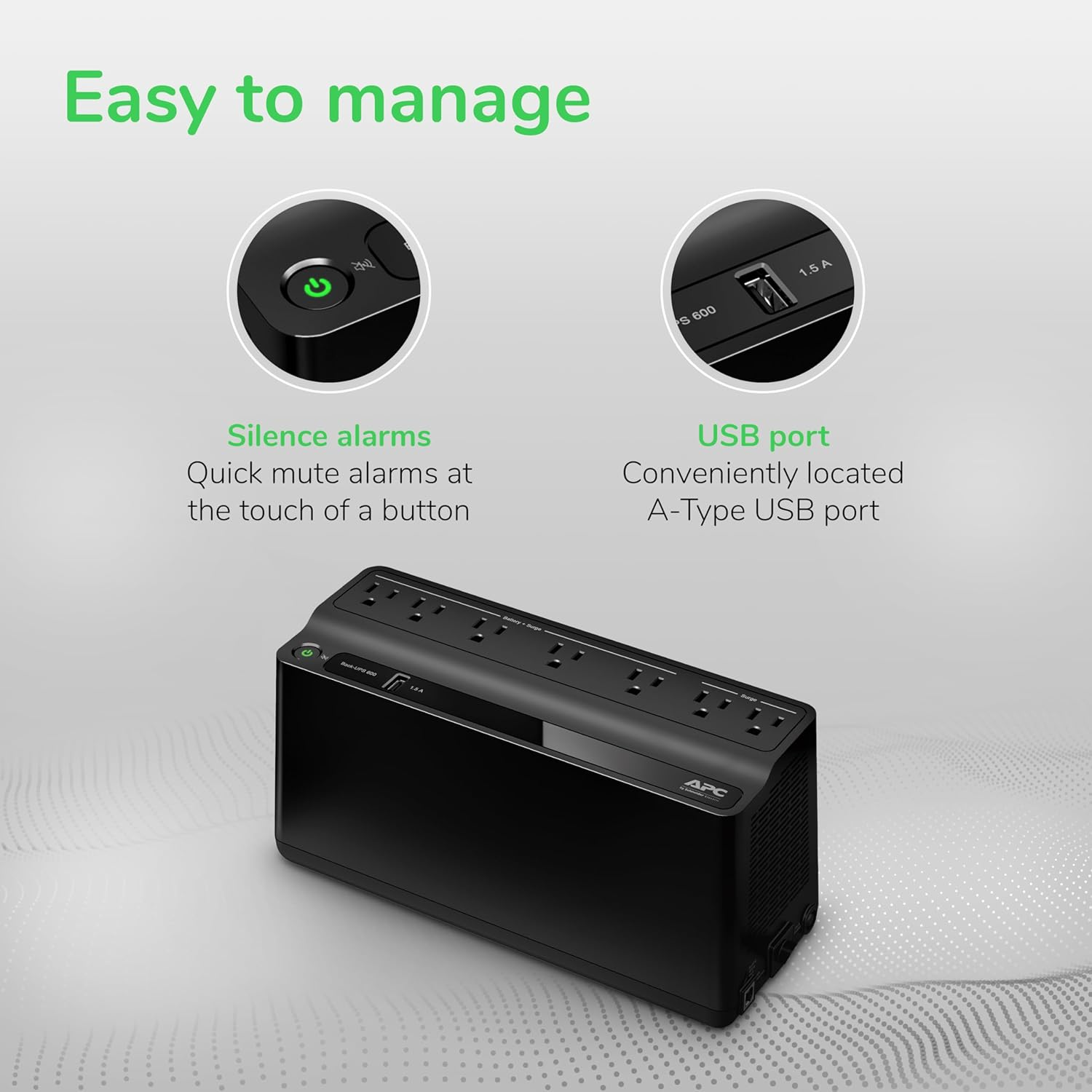 Limited Time Offer: APC 600VA UPS Battery Backup (BE600M1), 330W Uninterruptible Power Supply with 7 Outlets & USB Port, Surge Protector for Computers & Wi-Fi