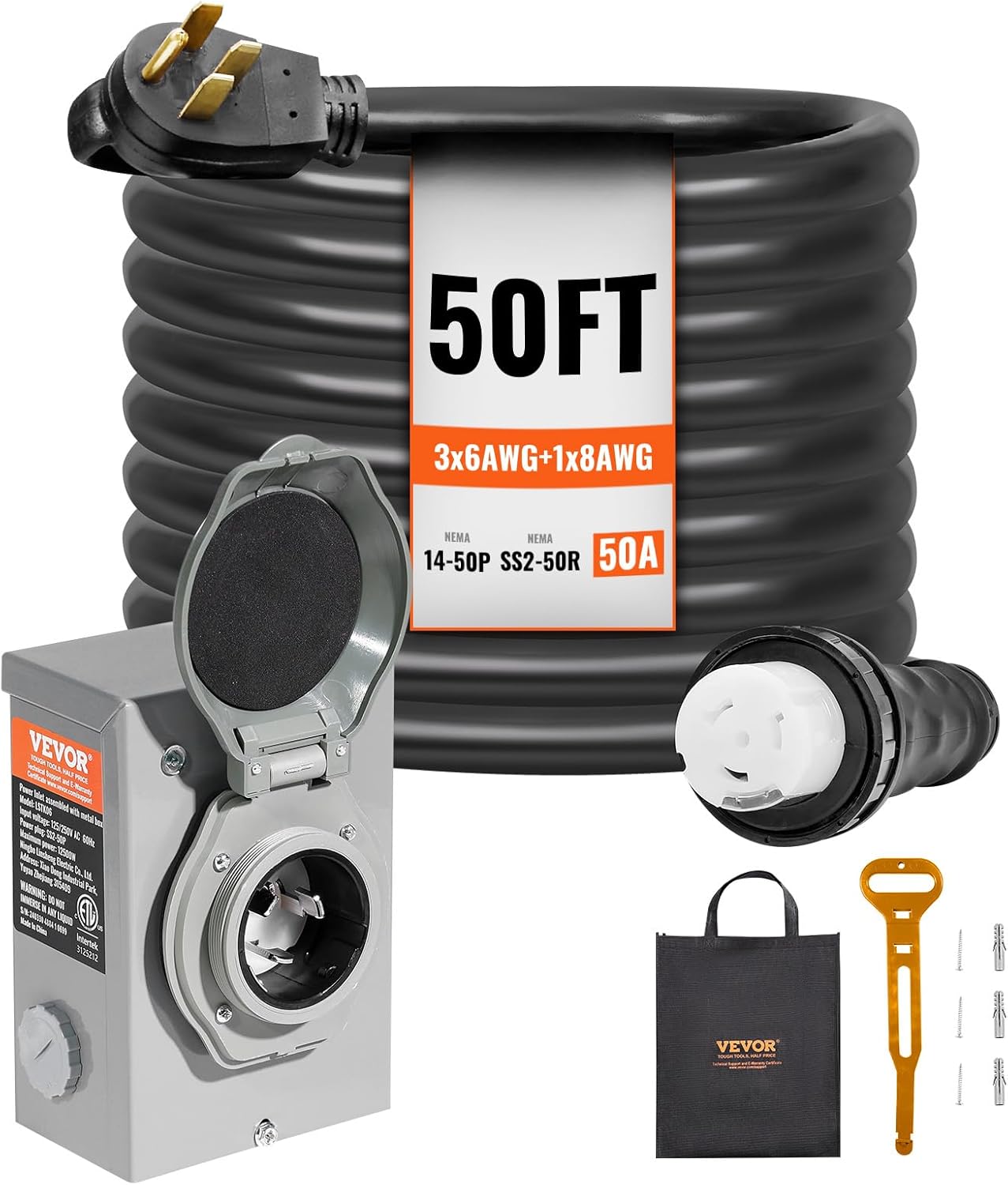 VEVOR 50 Amp Generator Cord and Power Inlet Box Kit