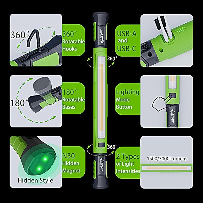 🔥FINAL HOURS🔥Magnetic Work Light - 3000LM Rechargeable LED Work Light Bar, 5200mAh Under Hood Mechanic Light for Garage, Workshop, Vehicle Inspection