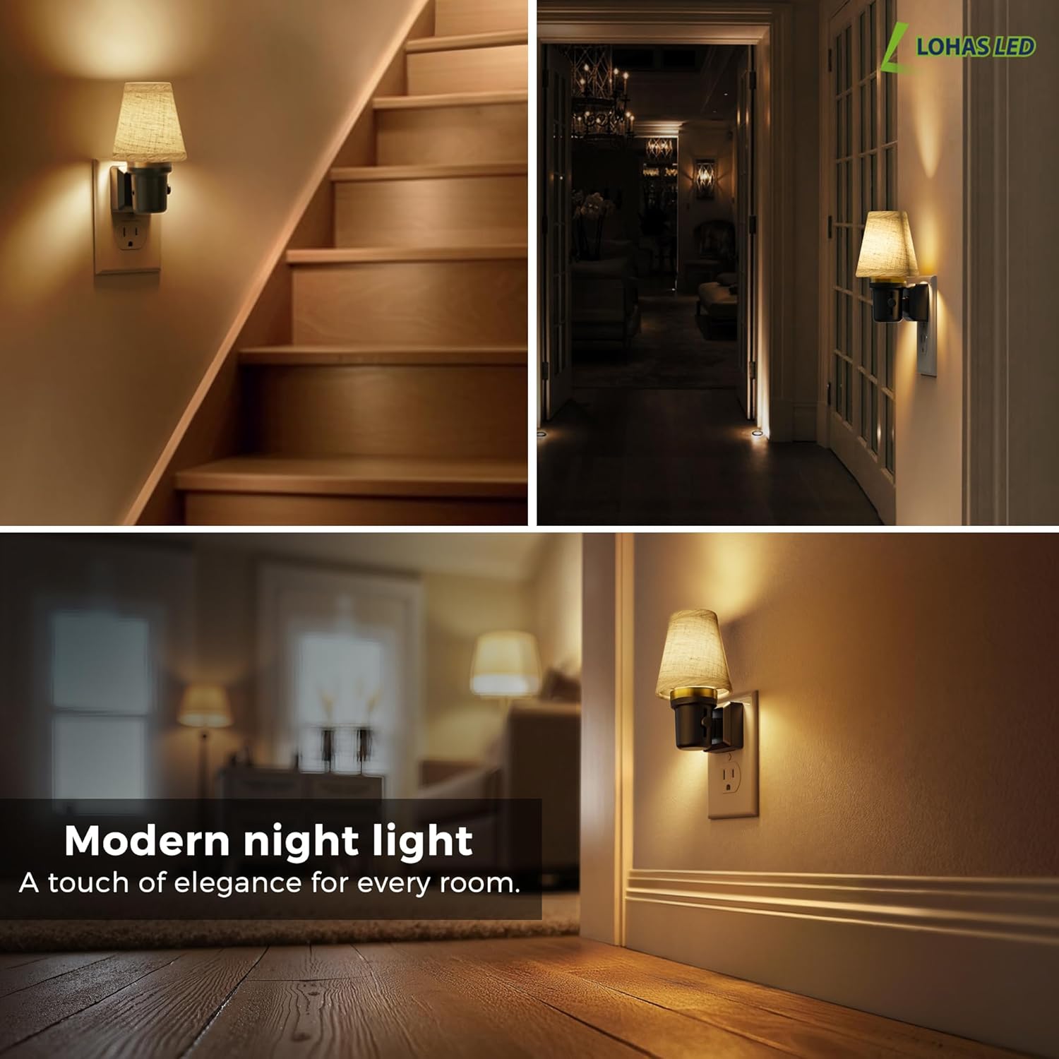 LED Night Lights Plug into Wall, 2 Pack Linen Fabric Round Platform Decor Night Light