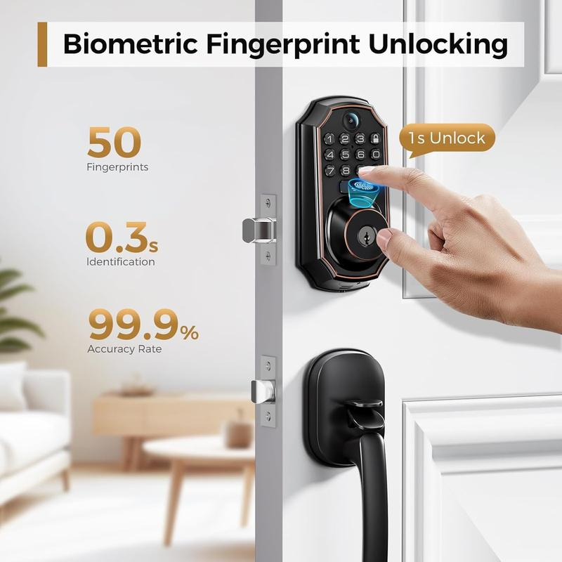 🛡️[SMART UPGRADE] 5-in-1 WiFi Smart Lock with Camera & Doorbell, Keyless Entry Handleset 🚪