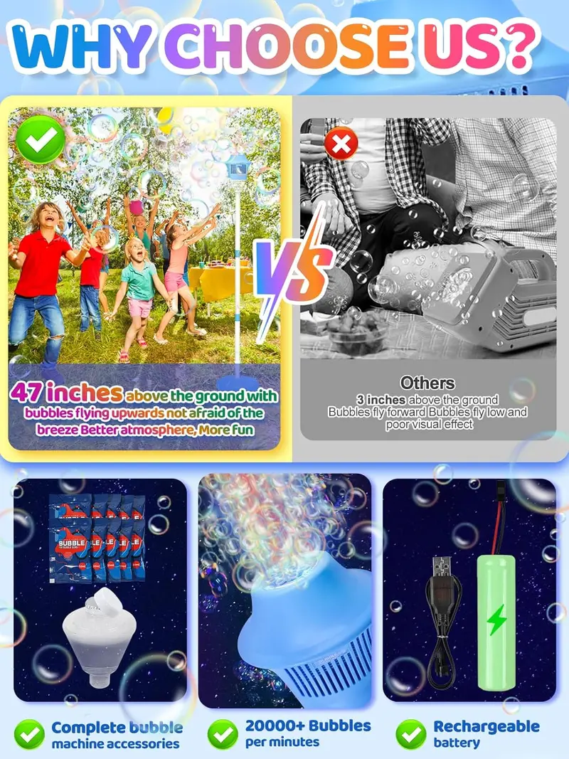 🛒BEST SELLER🚀SEESE Bubble Maker For Kids - Adjustable Height Stand, Auto Blaster with Music, Perfect for Backyard,FunIdeal for Outdoor Parties Holiday gifts