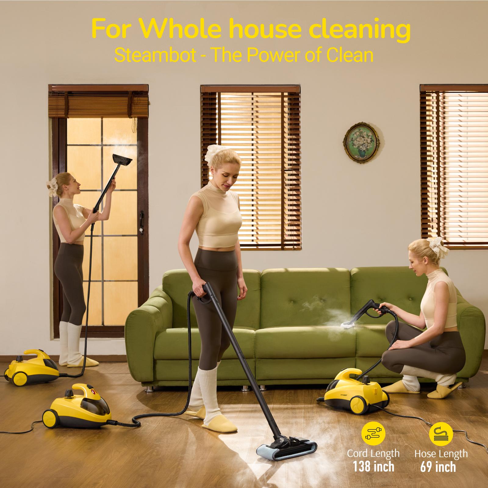 Steambot Steam Cleaner With High Pressure Steam,2L Large Water Tank Capacity,30 Accessories, Heavy Duty Chemical-Free Deep Cleaning for House,Kitchen,Bathroom,Car,BBQ Grill,Multi-Purpose Cleaning Steamer, grout brush, brass brush, steamer for cleaning