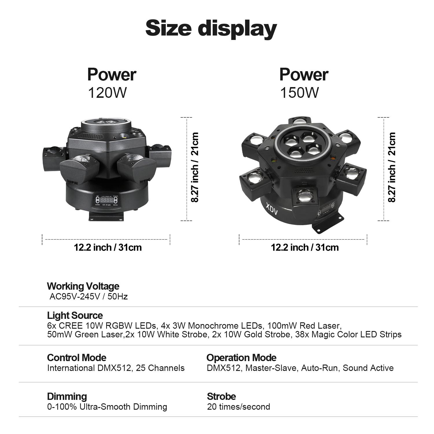 XDV Mother&rsquo;s Day Moving Head DJ Light 6 Arms, 150W RGBW Stage Light with DMX-512, Sound Activated for Parties & Weddings