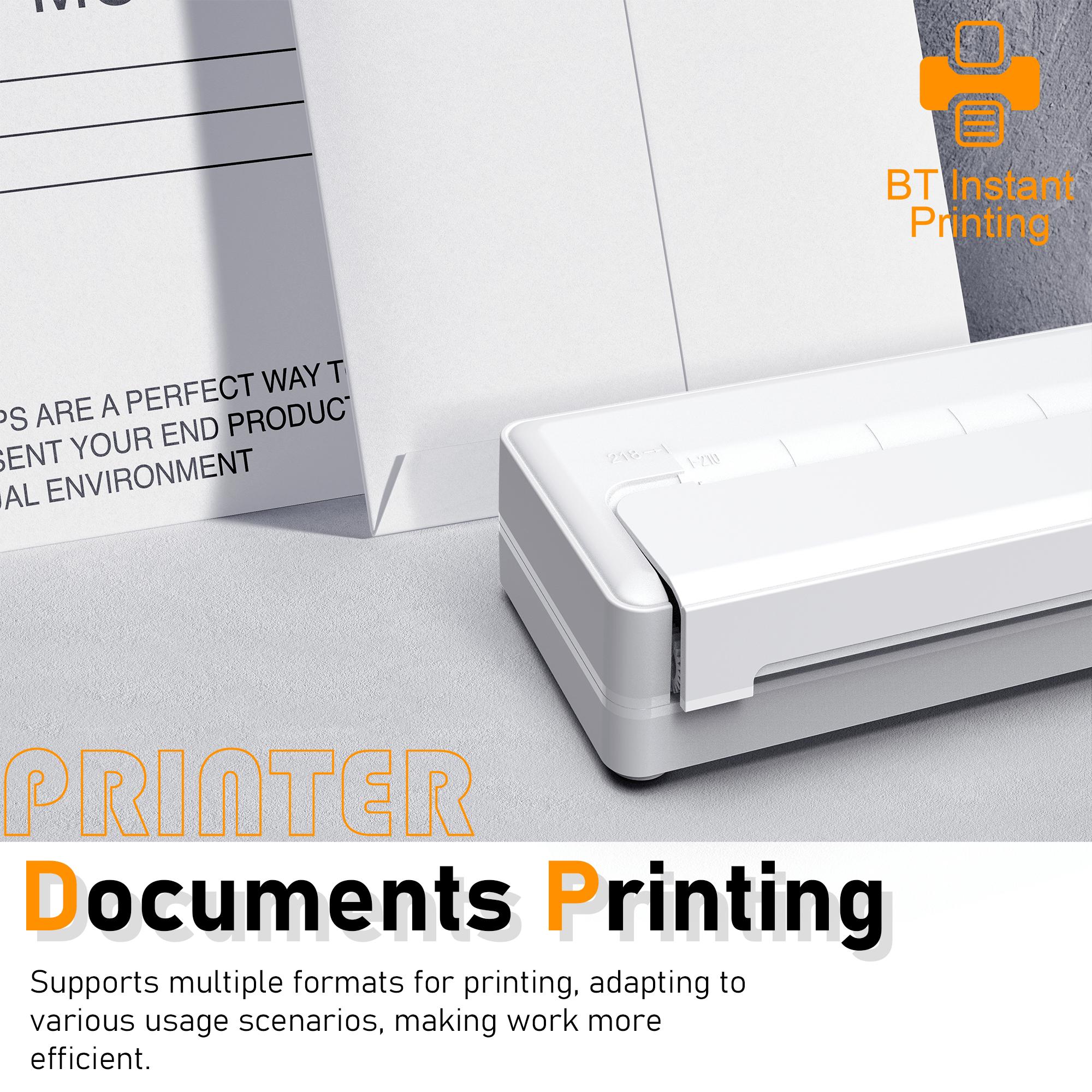 Portable A4 Thermal Printer Wireless Connectivity Rechargeable for A4 A5 A6 Size Paper & Label Paper Ideal for Work Travel Home