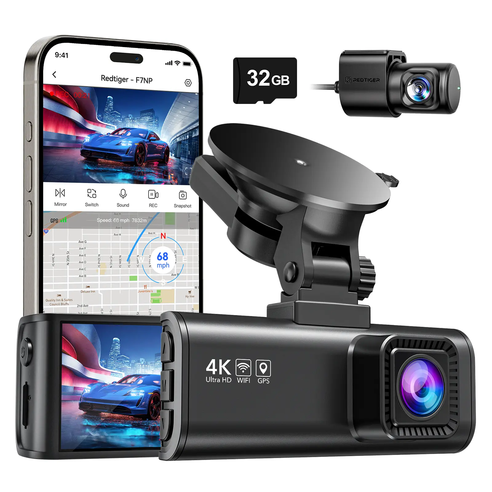 4K Dash Camera with 64GB Card