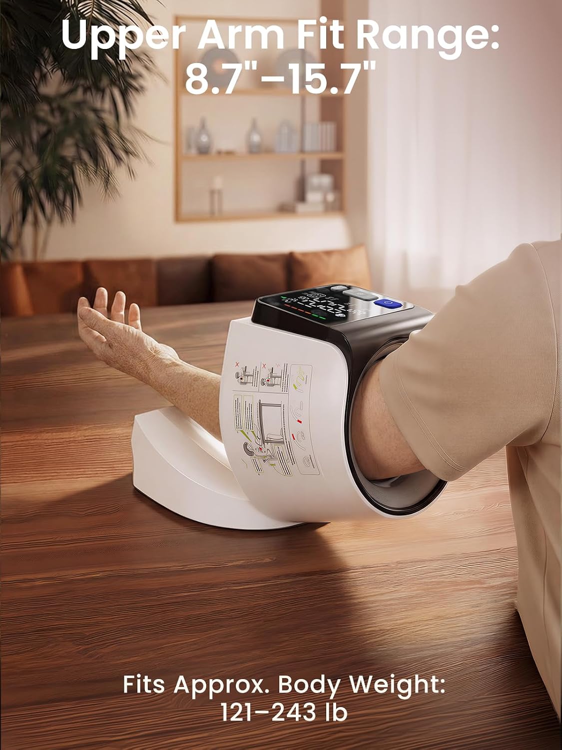 CAVN home blood pressure monitor featuring an arm-band design (no need to wrap a cuff)