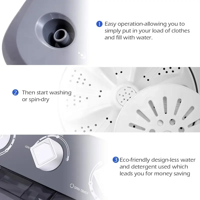 【New Release】Portable Washing Machine, 20Lbs (12Lbs Washing and 8Lbs Spinning) Twin Tub Washing Machine w/Drain Pump, Semi Automatic Compact Washer & Sipnner, Portable Washer Dryer Combo for Apartments Dorms RV Camping