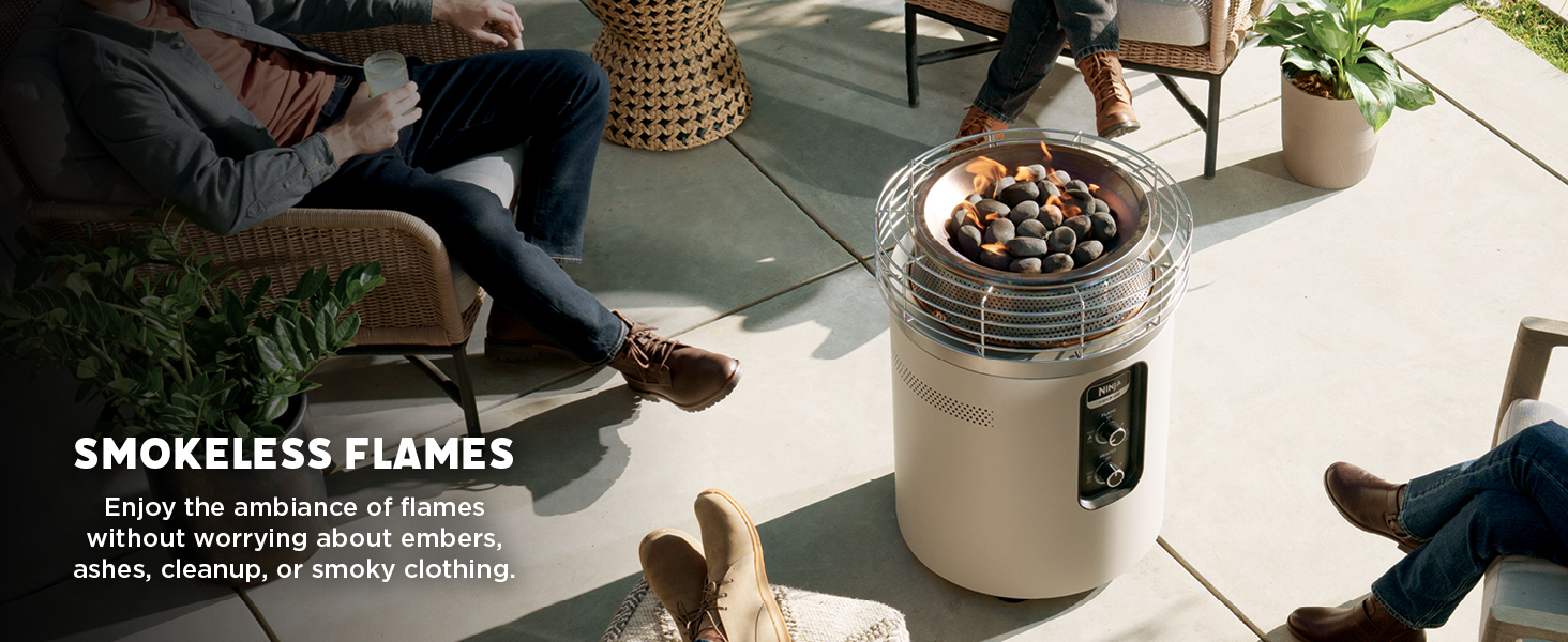 Enjoy the ambiance of flames  without worrying about embers,  ashes, cleanup, or smoky clothing.