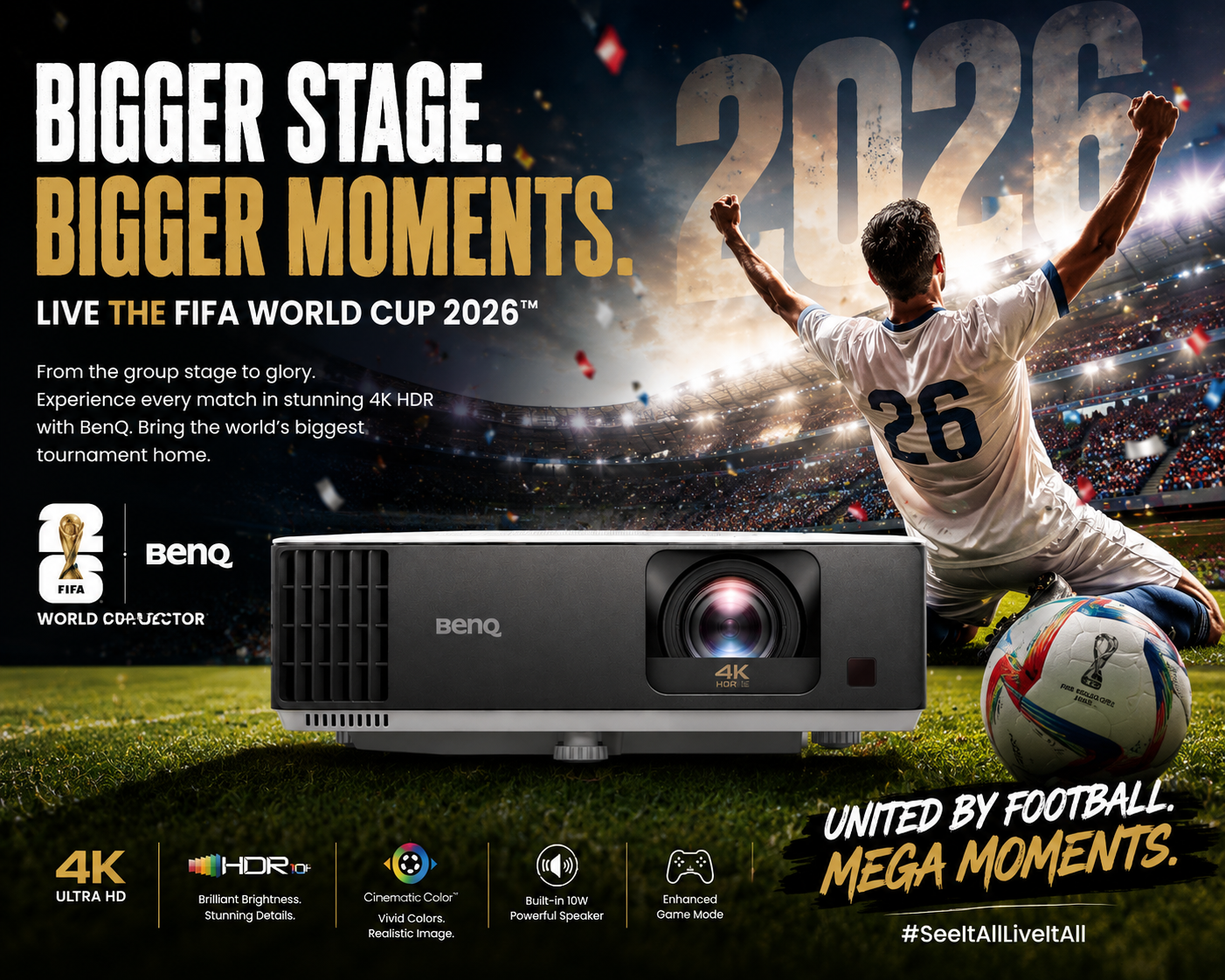 🏆WORLD CUP CARNIVAL💥4K HDR Movie Gaming Projector - Best Price High Lumens Indoor/Outdoor BBQ Party Display with HDMI 2.0 & Built-In Speakers ⚡