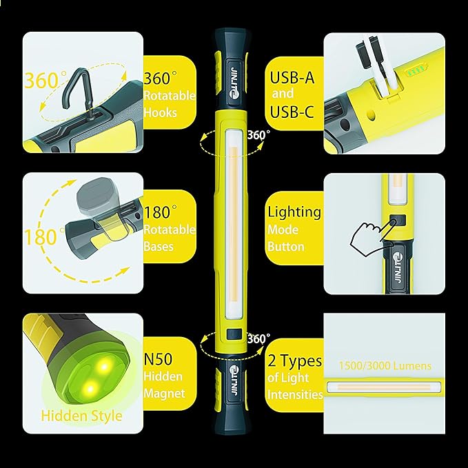 🔥FINAL HOURS🔥Magnetic Work Light - 3000LM Rechargeable LED Work Light Bar, 5200mAh Under Hood Mechanic Light for Garage, Workshop, Vehicle Inspection