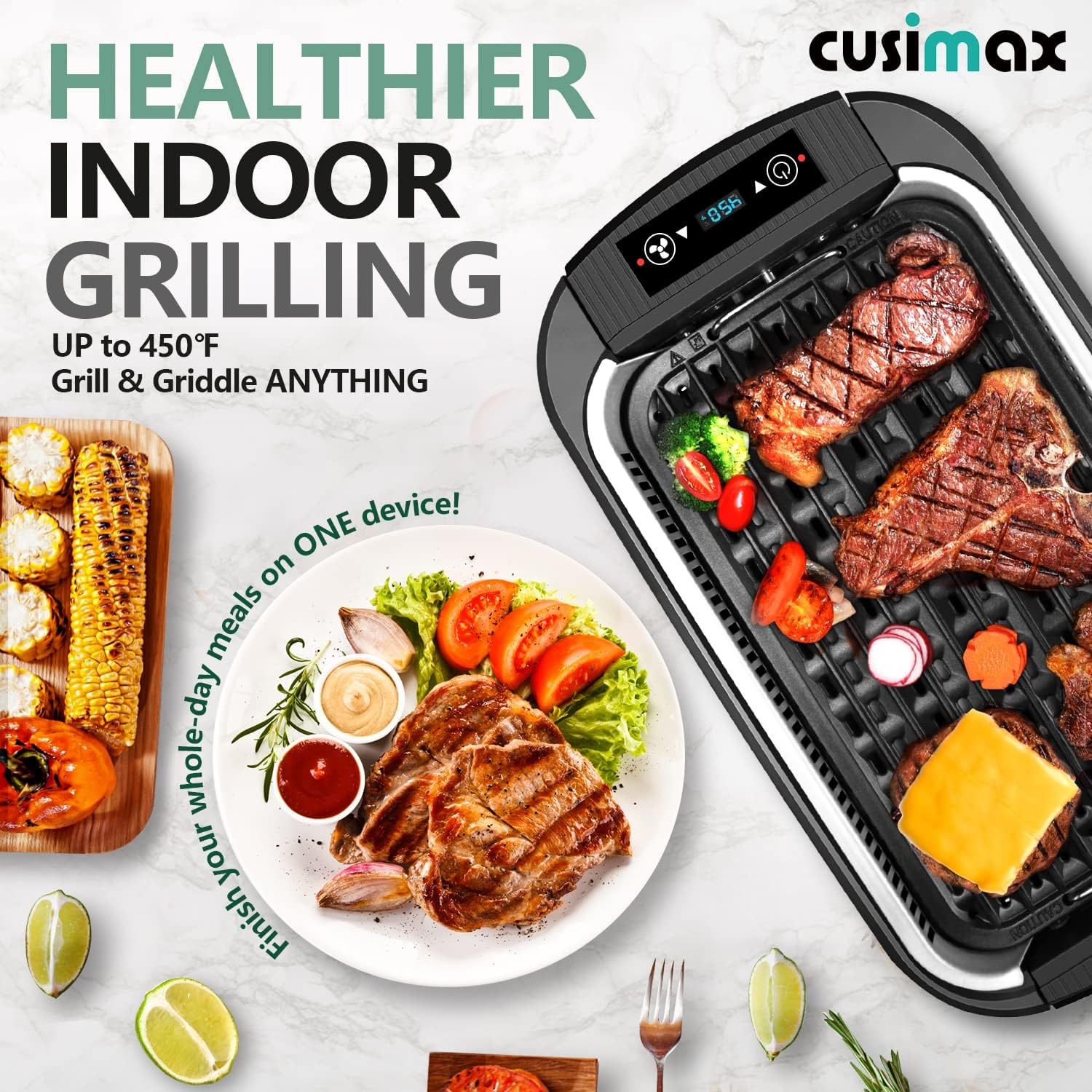 LIMITED TIME OFFER | Smokeless Indoor Electric BBQ Grill – Nonstick 2-in-1 Grill & Griddle for Healthy Family Cooking