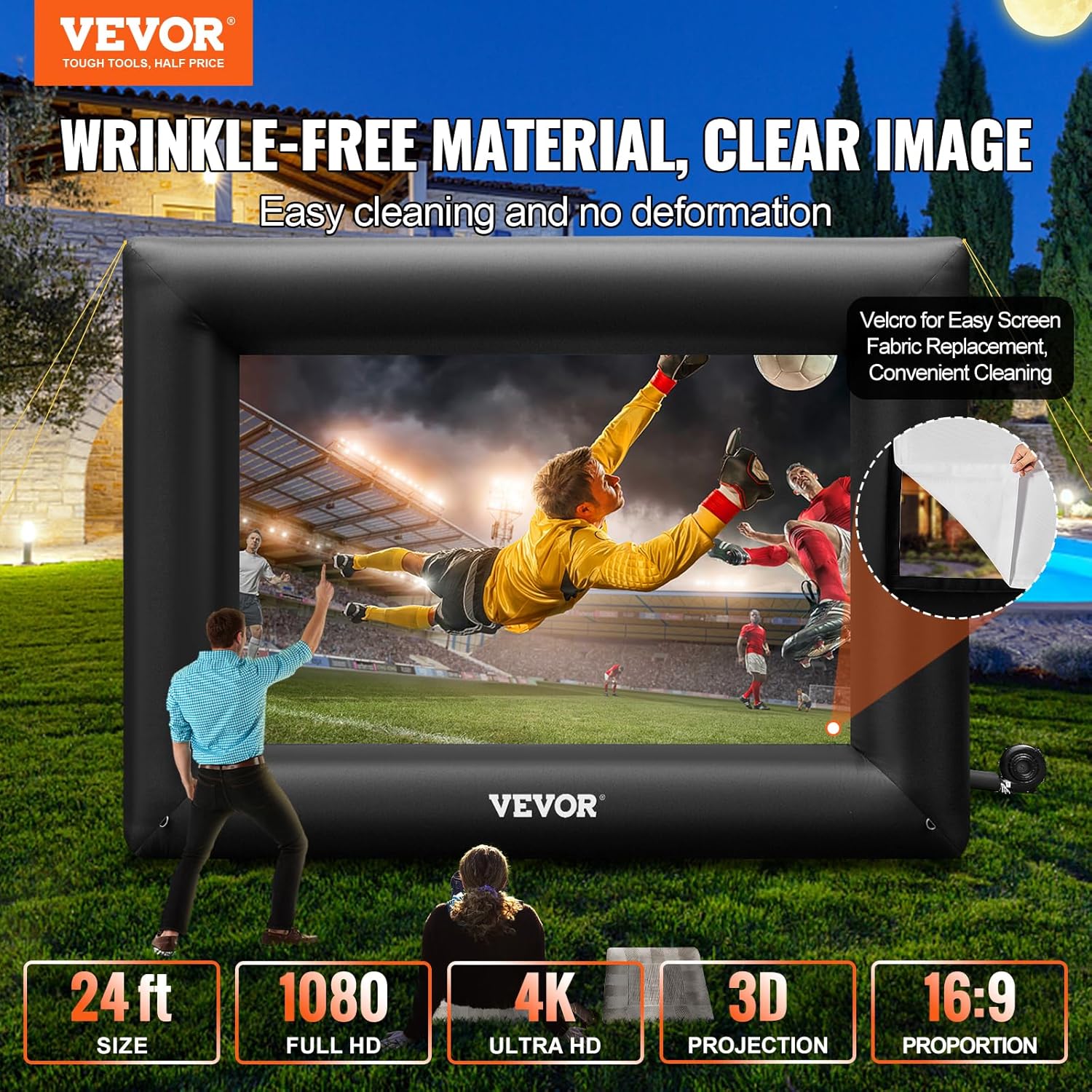 🔥LAST DAY 60% OFFVEVOR Inflatable Projector Screen for Outdoor Use with 350W Air Blower