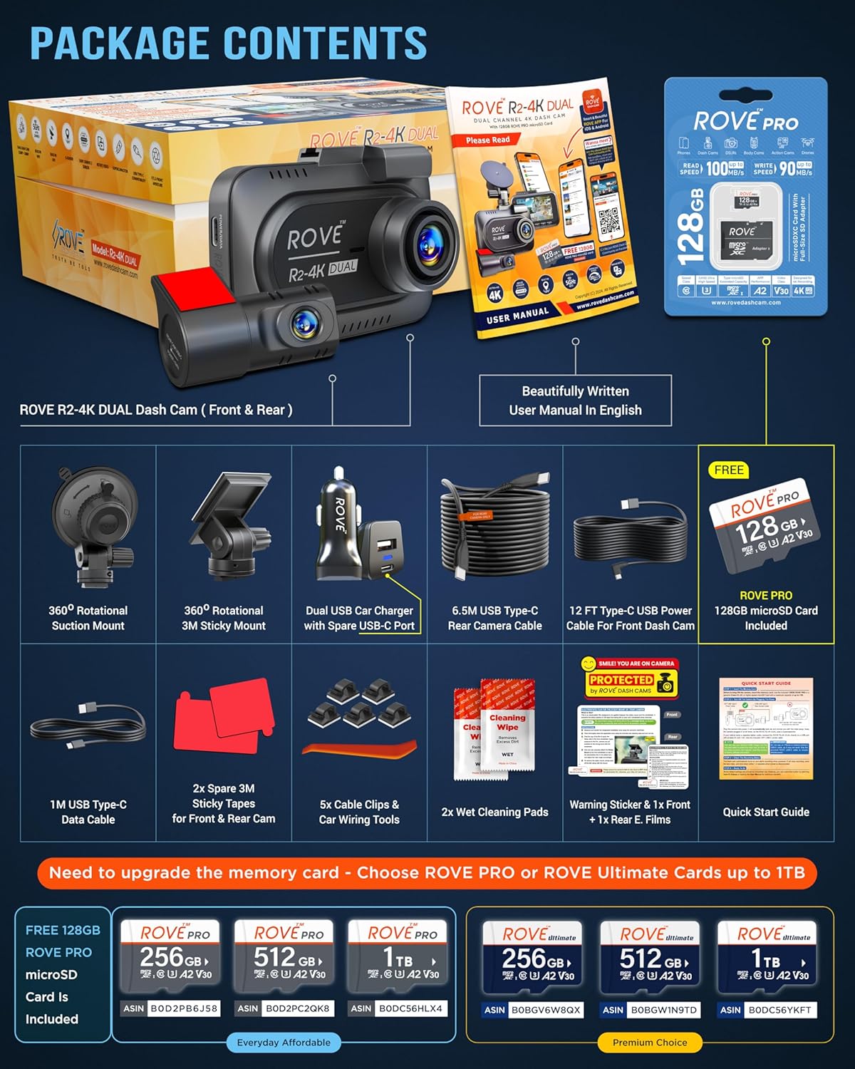 🔥Hot Sale🔥R2-4K DUAL Dash Cam Front and Rear, STARVIS 2 Sensor, FREE 128GB Card Included