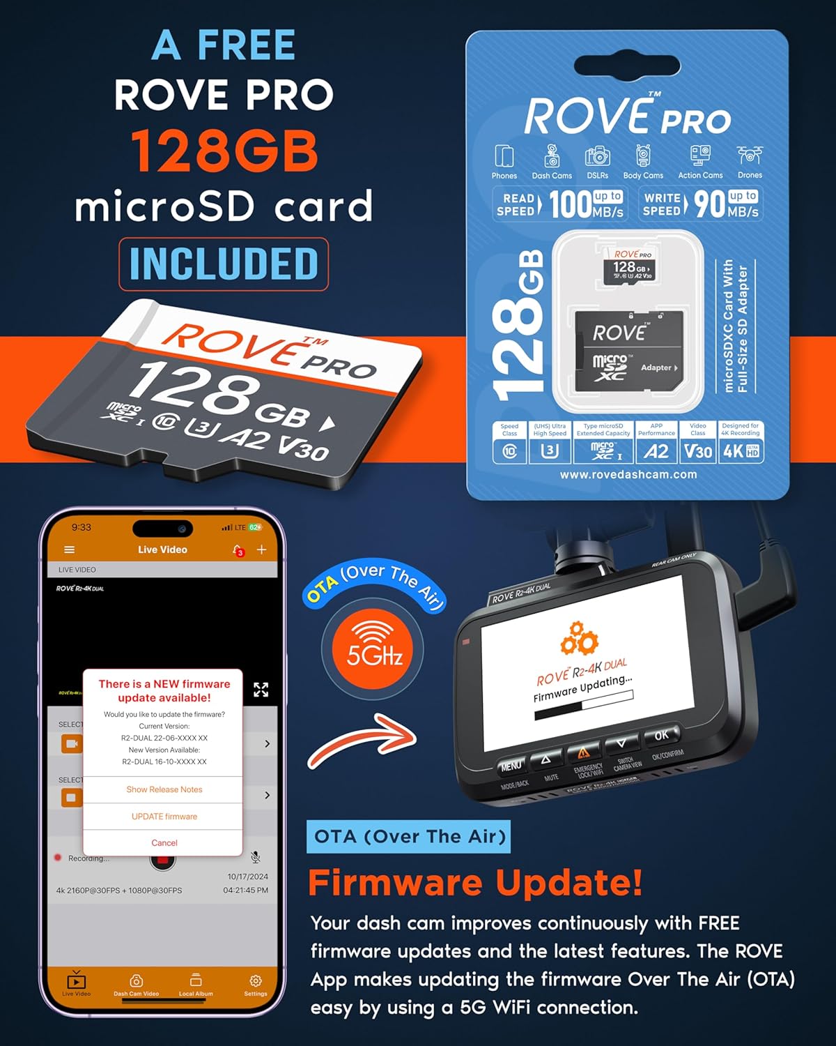🔥Hot Sale🔥R2-4K DUAL Dash Cam Front and Rear, STARVIS 2 Sensor, FREE 128GB Card Included