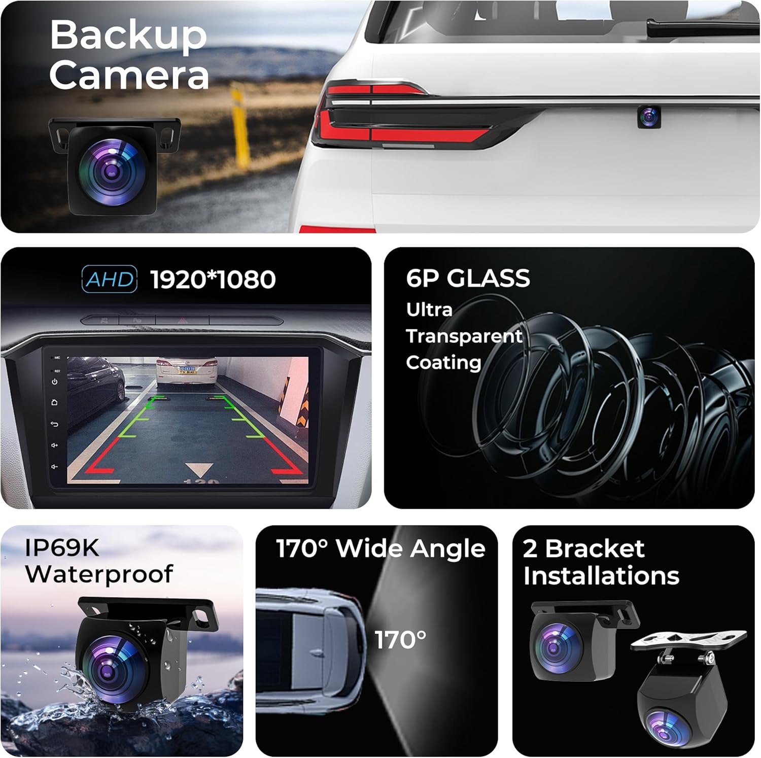 1080P Backup Camera for Car,170 Degree Wide Angle Rearview Reversing