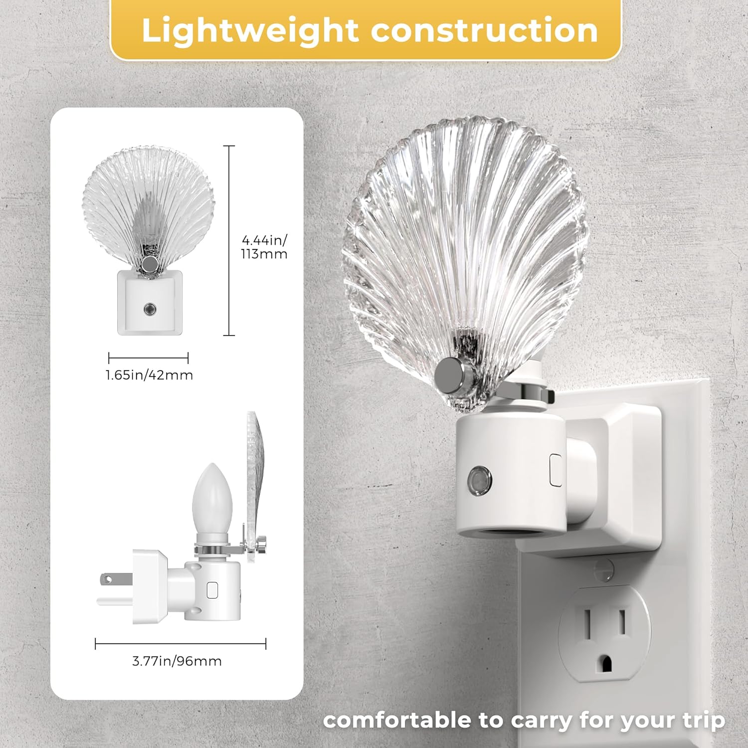 [2 Pack] Night Lights Plug into Wall, Shell Style Glass Nightlight Rotating