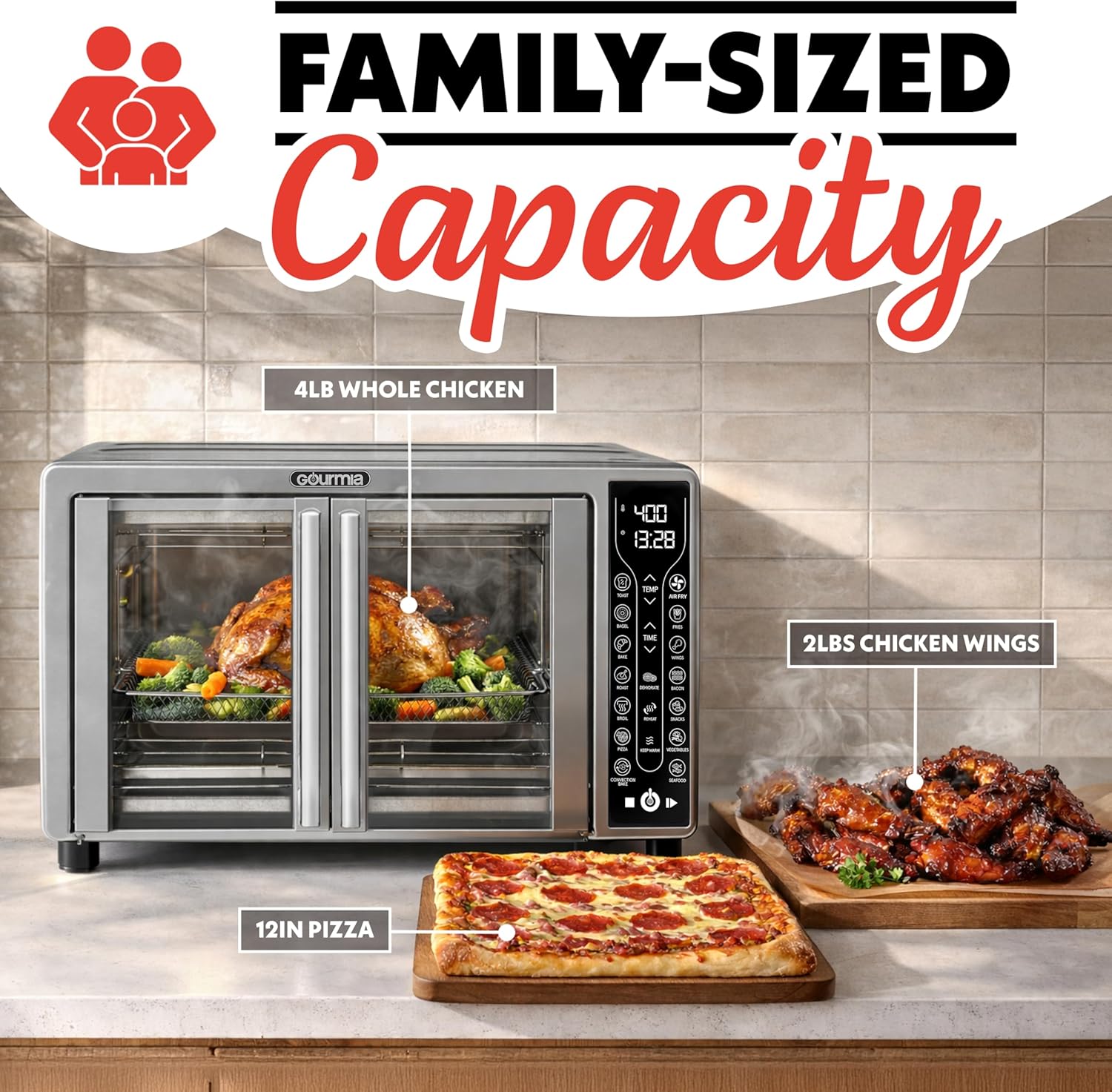 ⚡ Power Up & Save-Gourmia French Door Air Fryer Toaster Oven – 6-Slice Capacity, FryForce 360°, Digital Display with 17 Cooking Presets, Stainless Steel