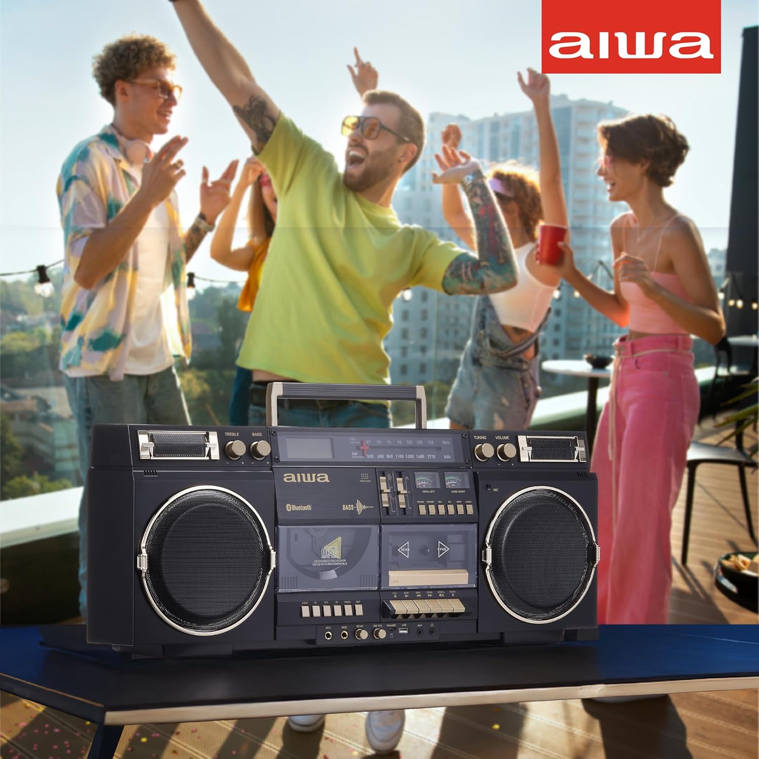 aiwa Retro Boombox BackTrack CD Player with Cassette Recording