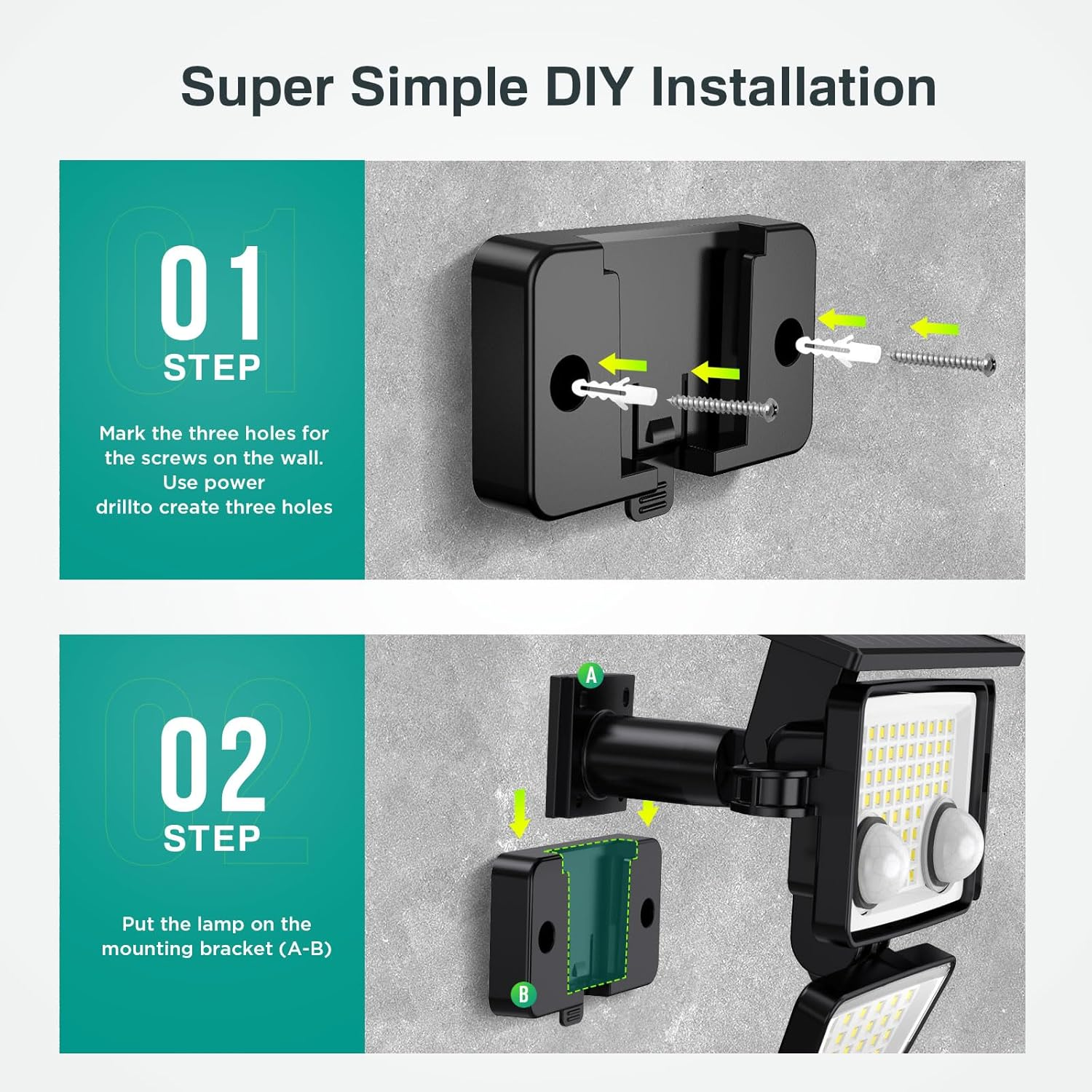 Solar Motion Sensor Flood Lights Outdoor (2 Pack) – 3000LM 188 LED 4-Head Security Lights, 270° Wide Angle, IP65 Waterproof, Easy Install for Yard, Garage & Backyard