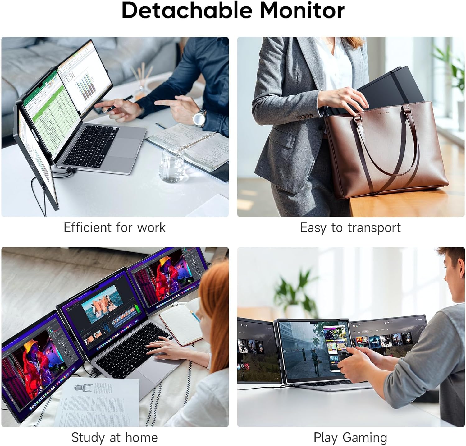 14" Triple Portable Laptop Monitor Extender, FHD 1200P IPS Dual Screen