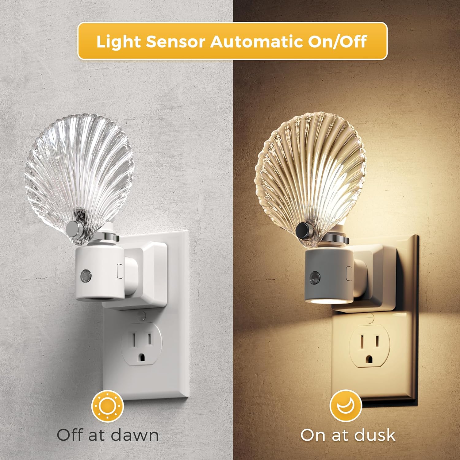 [2 Pack] Night Lights Plug into Wall, Shell Style Glass Nightlight Rotating