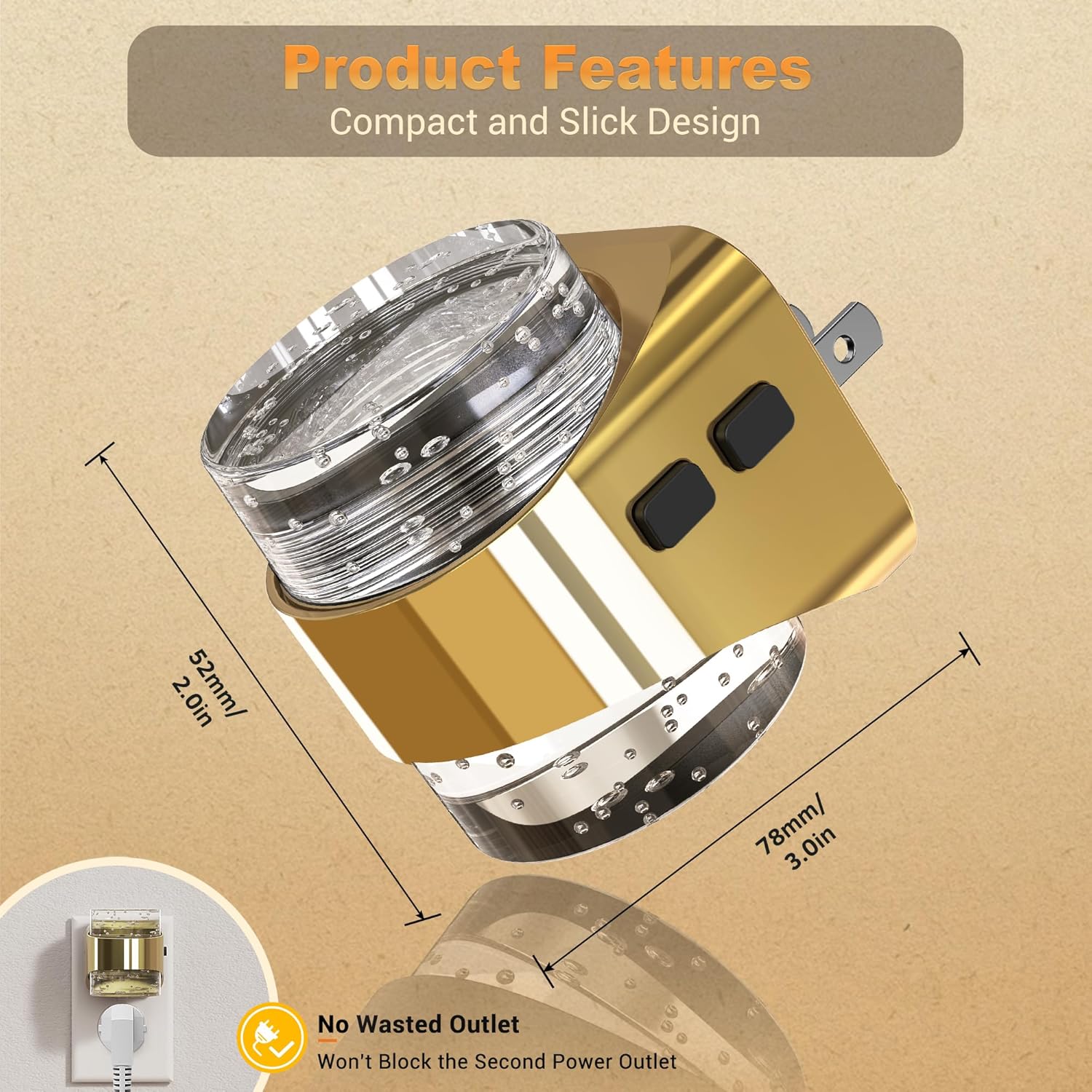 Golden Bubble Night Lights Plug into Wall, [2 Pack]Night Light3000K/4000K/5000K & 3 Brightness Levels