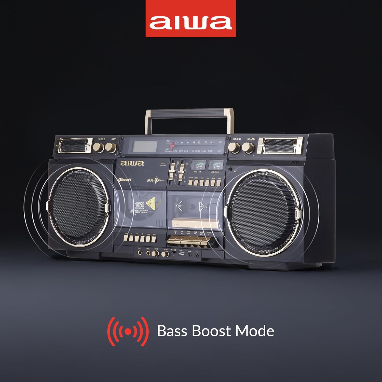 aiwa Retro Boombox BackTrack CD Player with Cassette Recording