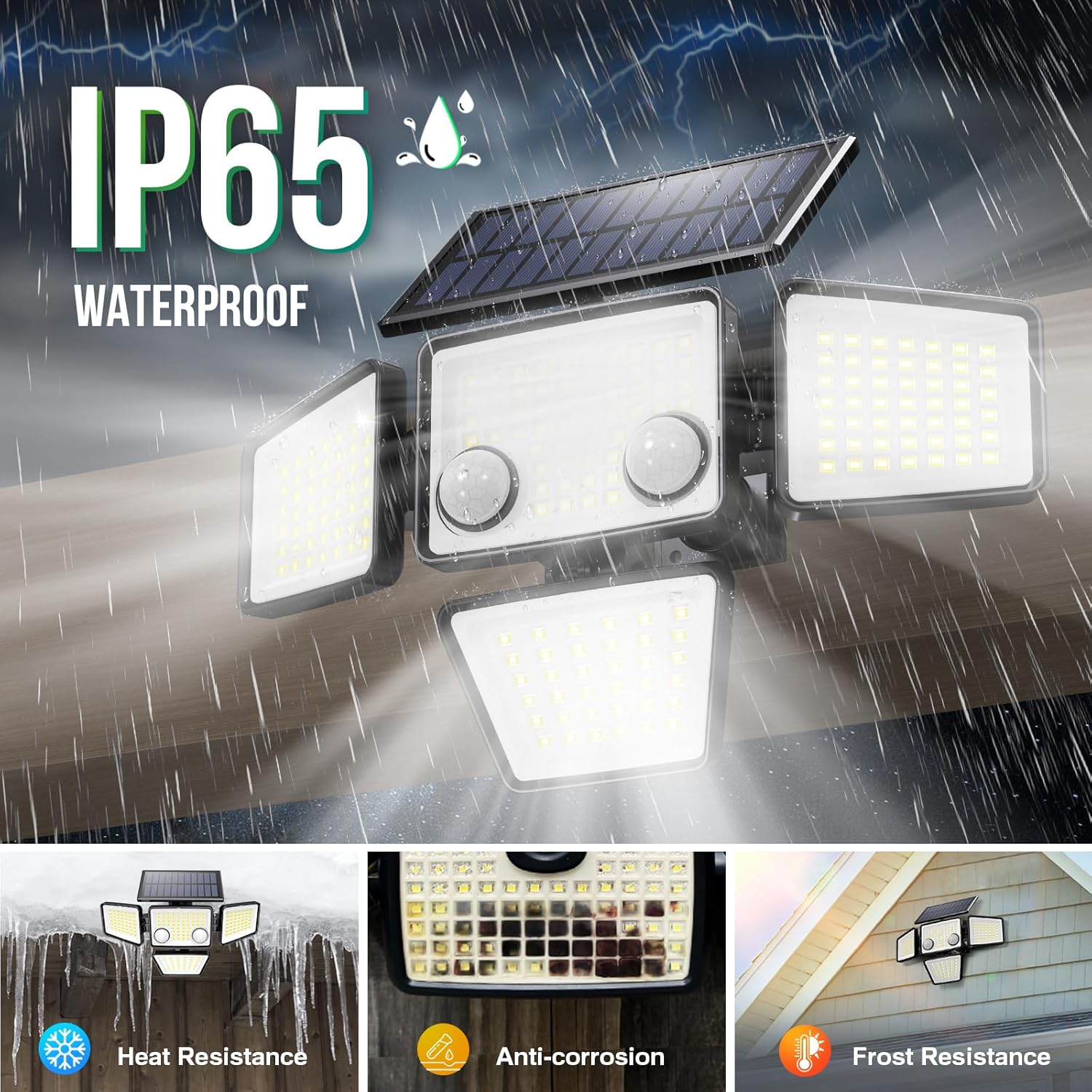 Solar Motion Sensor Flood Lights Outdoor (2 Pack) – 3000LM 188 LED 4-Head Security Lights, 270° Wide Angle, IP65 Waterproof, Easy Install for Yard, Garage & Backyard