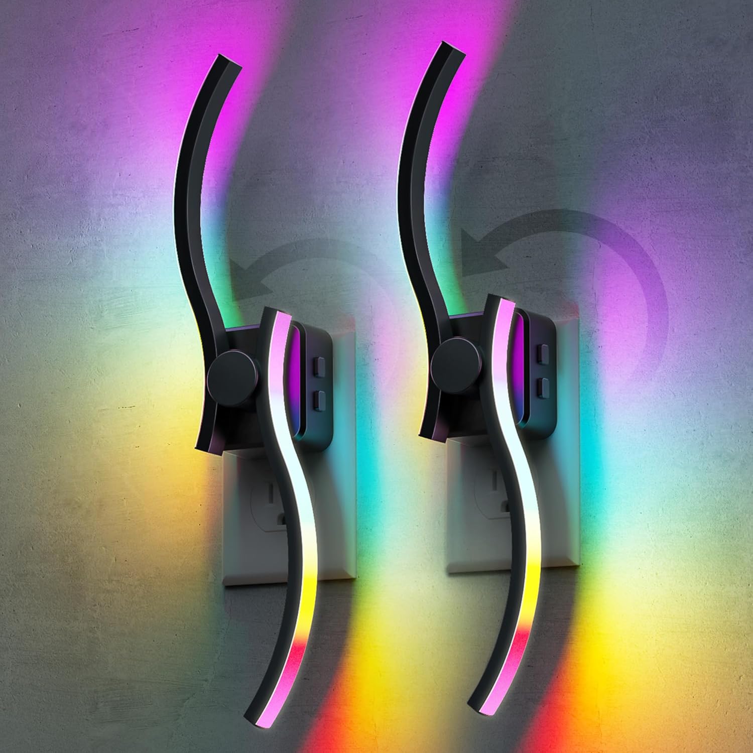 2 Pack Night Lights Plug into Wall, Modern Nightlight with Dusk to Dawn Sensor, 3000K & RBG Dimmable Wave Plug