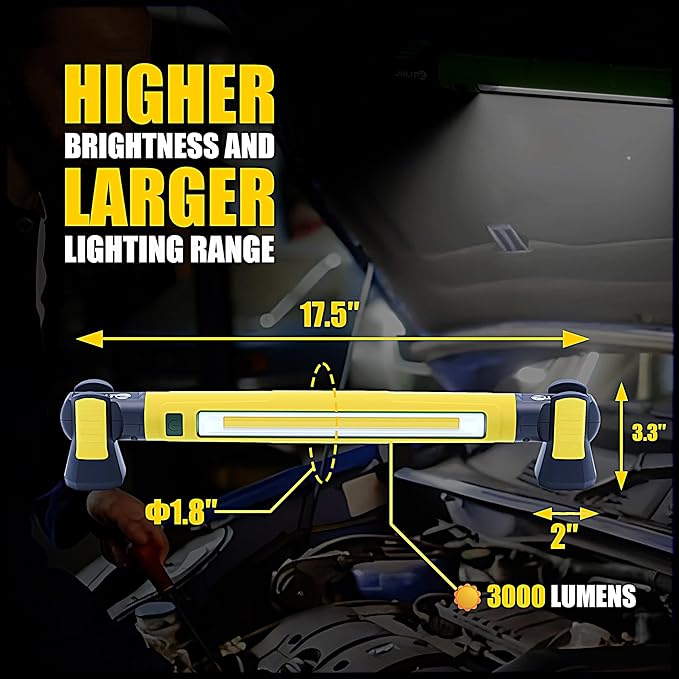 🔥FINAL HOURS🔥Magnetic Work Light - 3000LM Rechargeable LED Work Light Bar, 5200mAh Under Hood Mechanic Light for Garage, Workshop, Vehicle Inspection