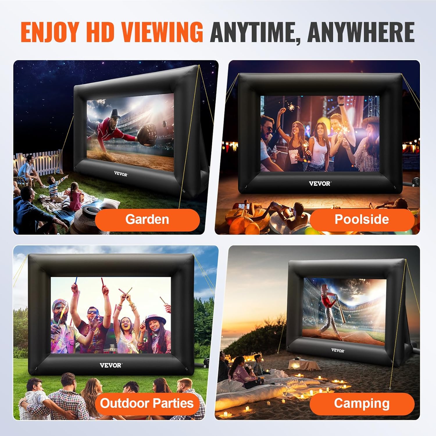 🔥LAST DAY 60% OFFVEVOR Inflatable Projector Screen for Outdoor Use with 350W Air Blower
