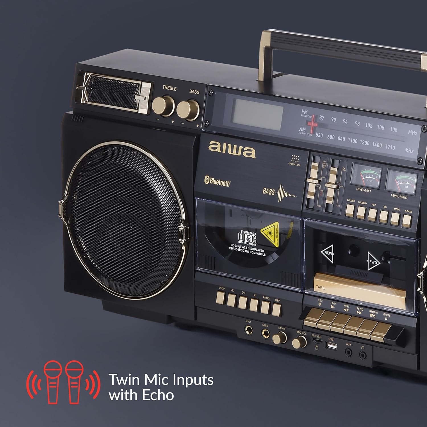 aiwa Retro Boombox BackTrack CD Player with Cassette Recording