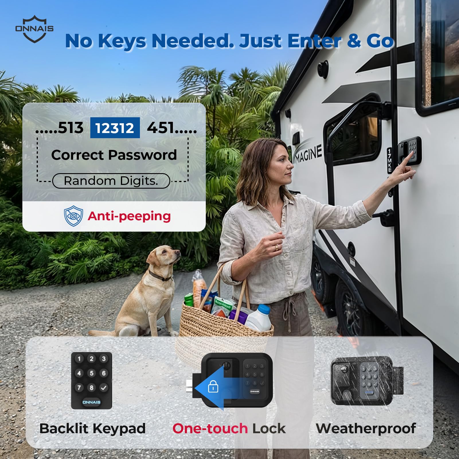 💥 Buy 1 Get 1 Free⚡🔐🚐ONNAIS Guard Pro RV Door Lock — Keyless Entry, Waterproof, 2 Remote Fobs 