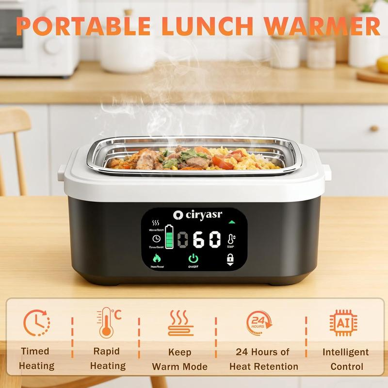Cordless Electric Lunch Box with 20000mAh Battery, Fast Self-Heating Portable Food Warmer, Stainless Steel Bento Box with Insulated Bag for Work, Office, Car, Travel & Camping
