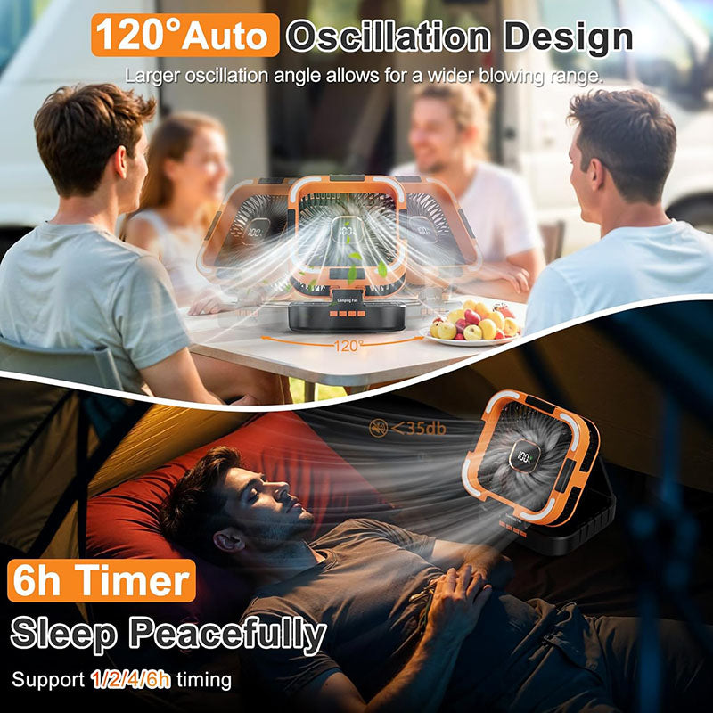 The fan can be set to a 1/2/4/6 hour timer and automatically shut off, saving energy and you don't have to worry about forgetting to turn it off when you go to sleep. It can also be folded up and down 30&deg;/60&deg;/90&deg;and with a 120&deg; oscillation angle, full-area cooling.