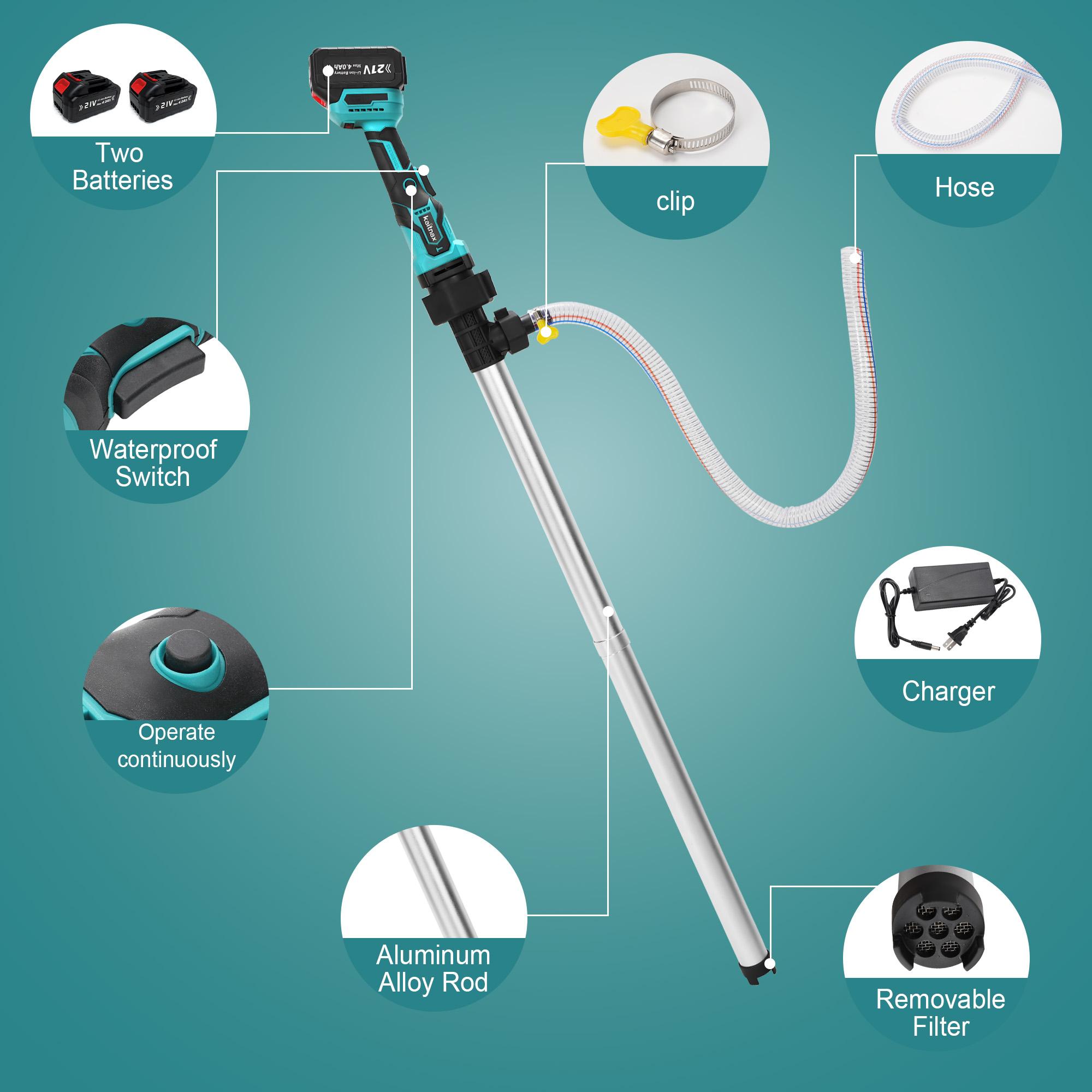 【FathersDay Gift】Kaitnax Cordless Stick Water Transfer Pump, with 4000mAh 21V Battery & Charger, 720GPH, 32FT Head, Handheld Portable Utility Sump Pump Kit with 3/4" Outlet for Pool/Garden/Pond/RV/Boat Draining