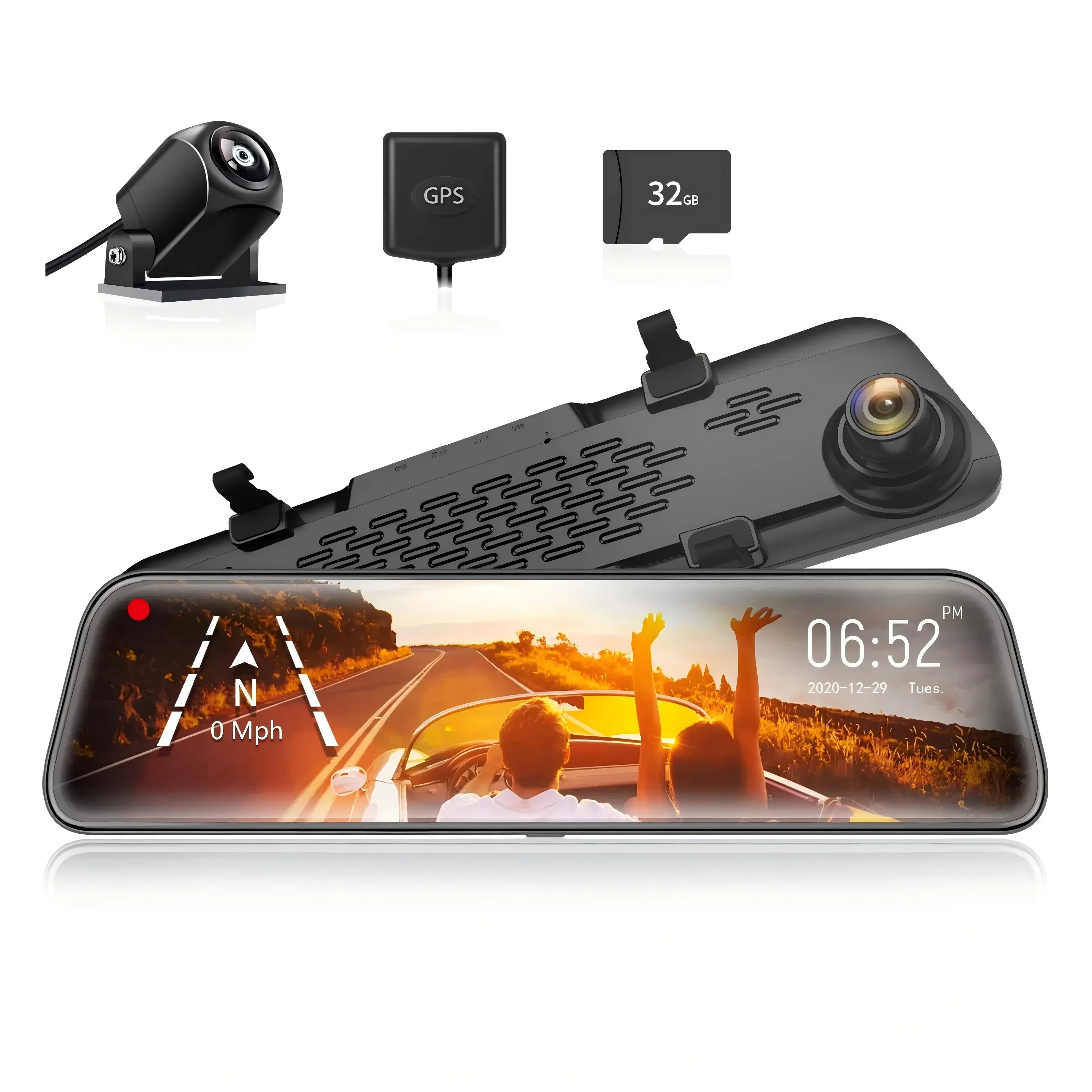 4K Mirror Dash Cam with GPS & 64GB Card