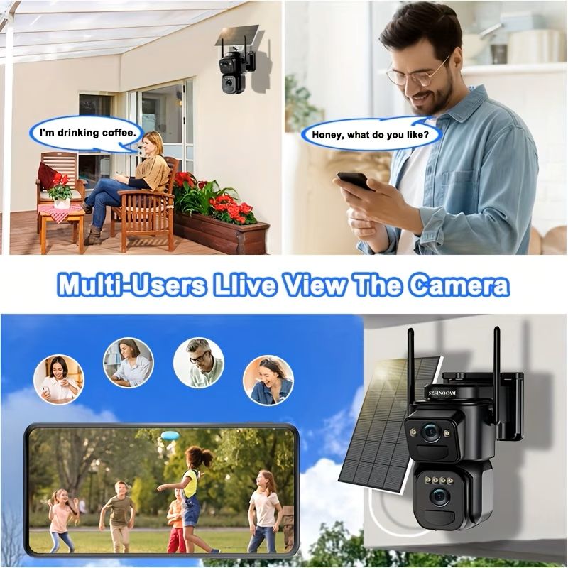 💥 Hot Deal! ⚡ Solar Security Camera 🔐🌞 IP66 Waterproof, Dual Lens, 360° Rotation, Night Vision & Two-Way Audio
