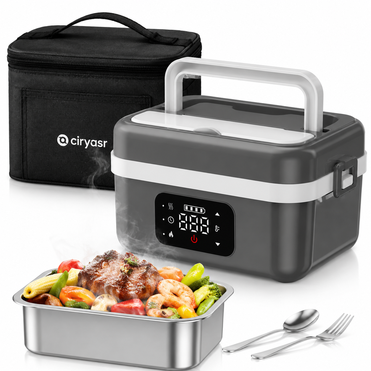 Cordless Electric Lunch Box with 20000mAh Battery, Fast Self-Heating Portable Food Warmer, Stainless Steel Bento Box with Insulated Bag for Work, Office, Car, Travel & Camping