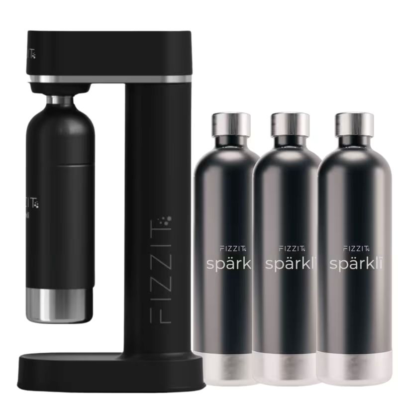 ✨ Black Stainless Steel Sparkling Water & Soda Maker 🍾 + 3 Reusable 1L Bottles | 🎁 Gift & Special Offer