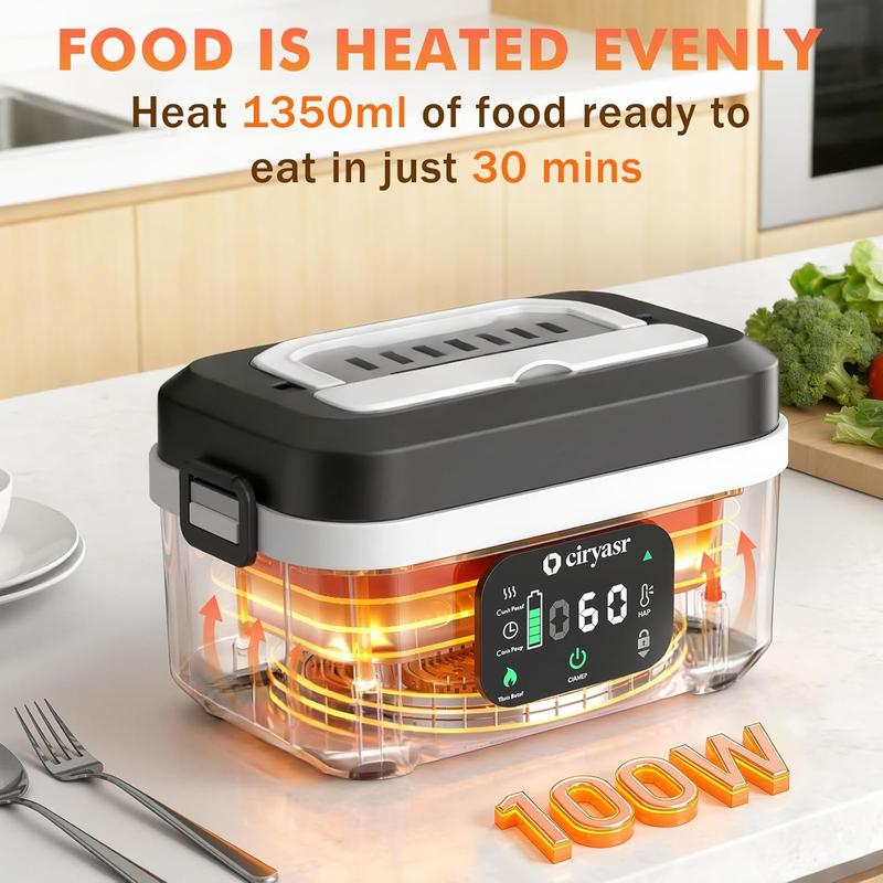 Cordless Electric Lunch Box with 20000mAh Battery, Fast Self-Heating Portable Food Warmer, Stainless Steel Bento Box with Insulated Bag for Work, Office, Car, Travel & Camping