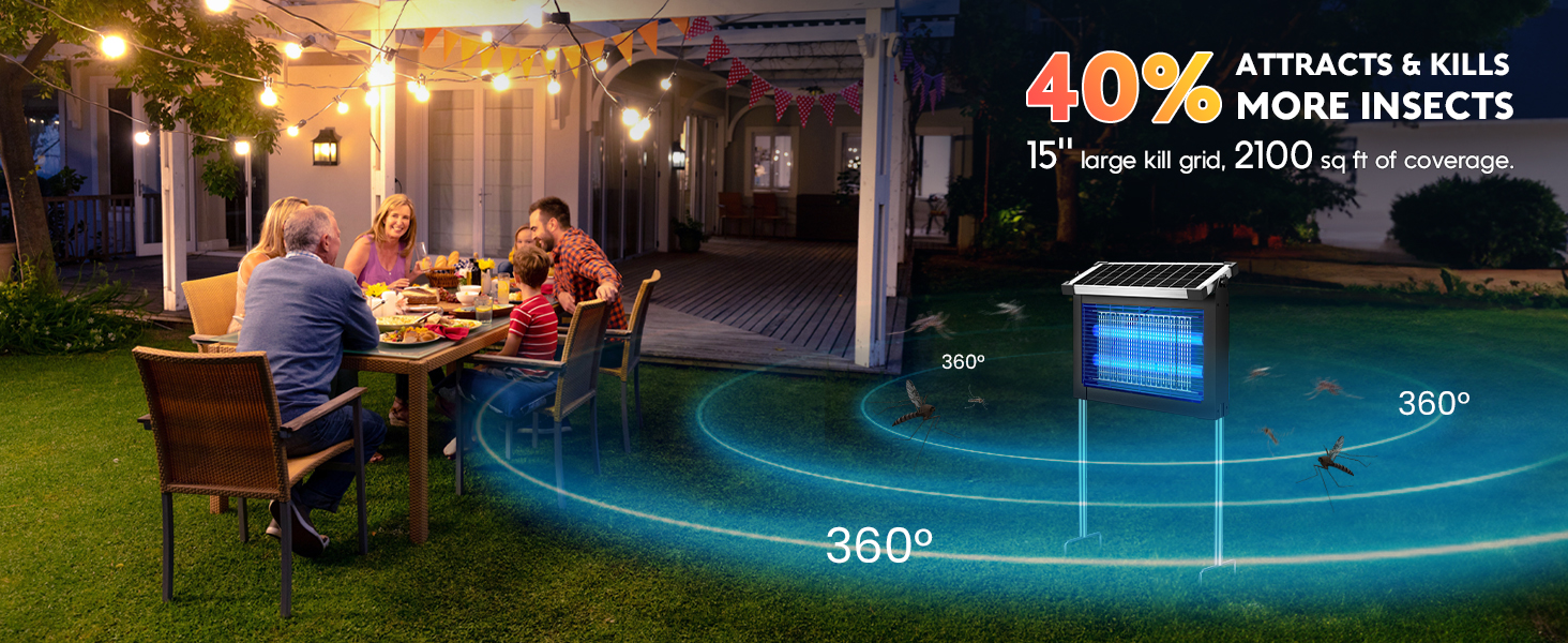 Solar Bug Zapper Outdoor &amp;amp; Indoor, Cordless Mosquito Zapper Rechargeable Waterproof Fly Zapper