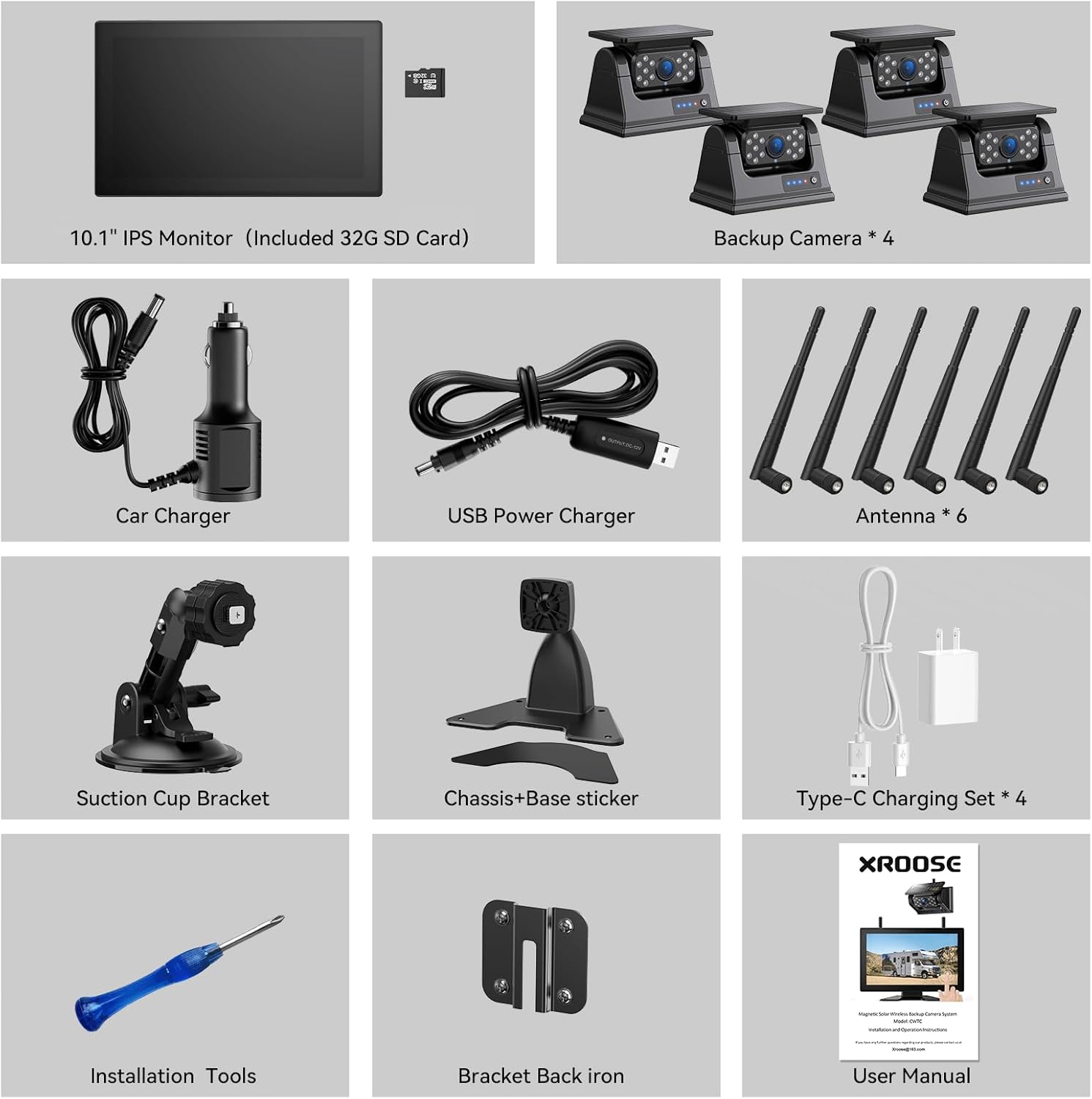 💥Special Offers 4 Magnetic Solar Wireless Backup Camera HD 1080P 10.1" 1 Min Magnetic Easy Install No Wiring 4 Split Recording Monitor 15,000mah Solar Battery for Truck,Rv,Tractor,Camper,Trailer
