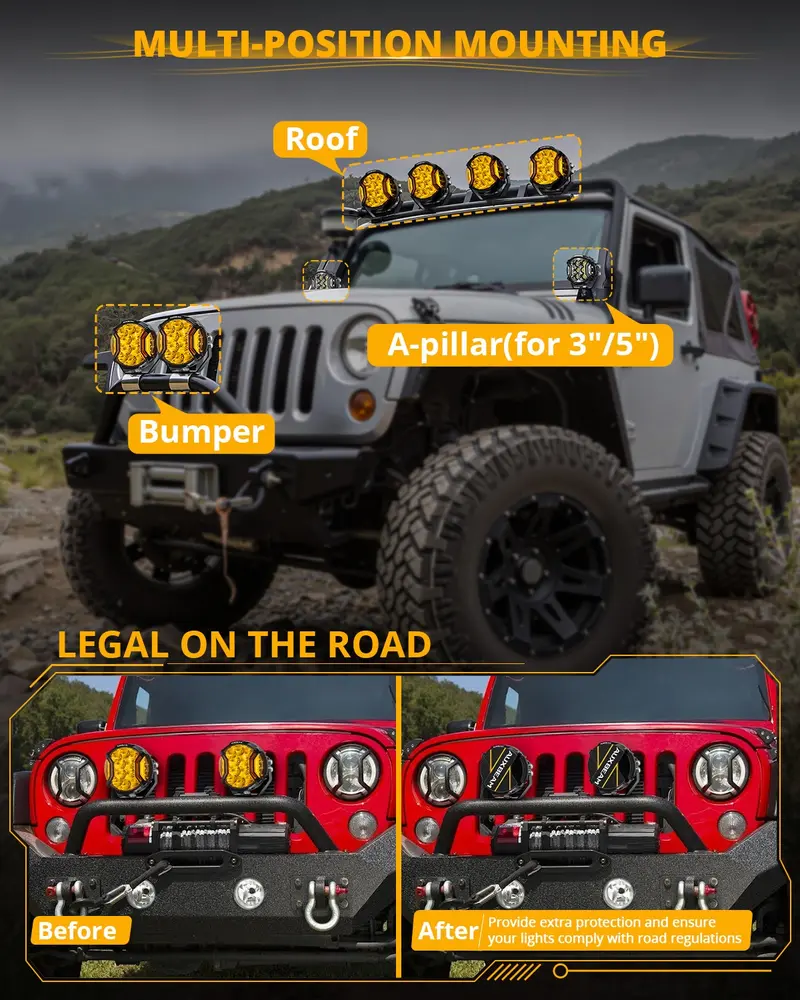 AUXBEAM LED Pods Light Offroad Driving Work Lights, X-PRO 3" 96W 6 Modes Dual Color Spot Flood Combo or V-ULTRA 5" 172W Side Shooter with Amber DRL, IP68 Waterproof for Trucks Jeep, 2PCS