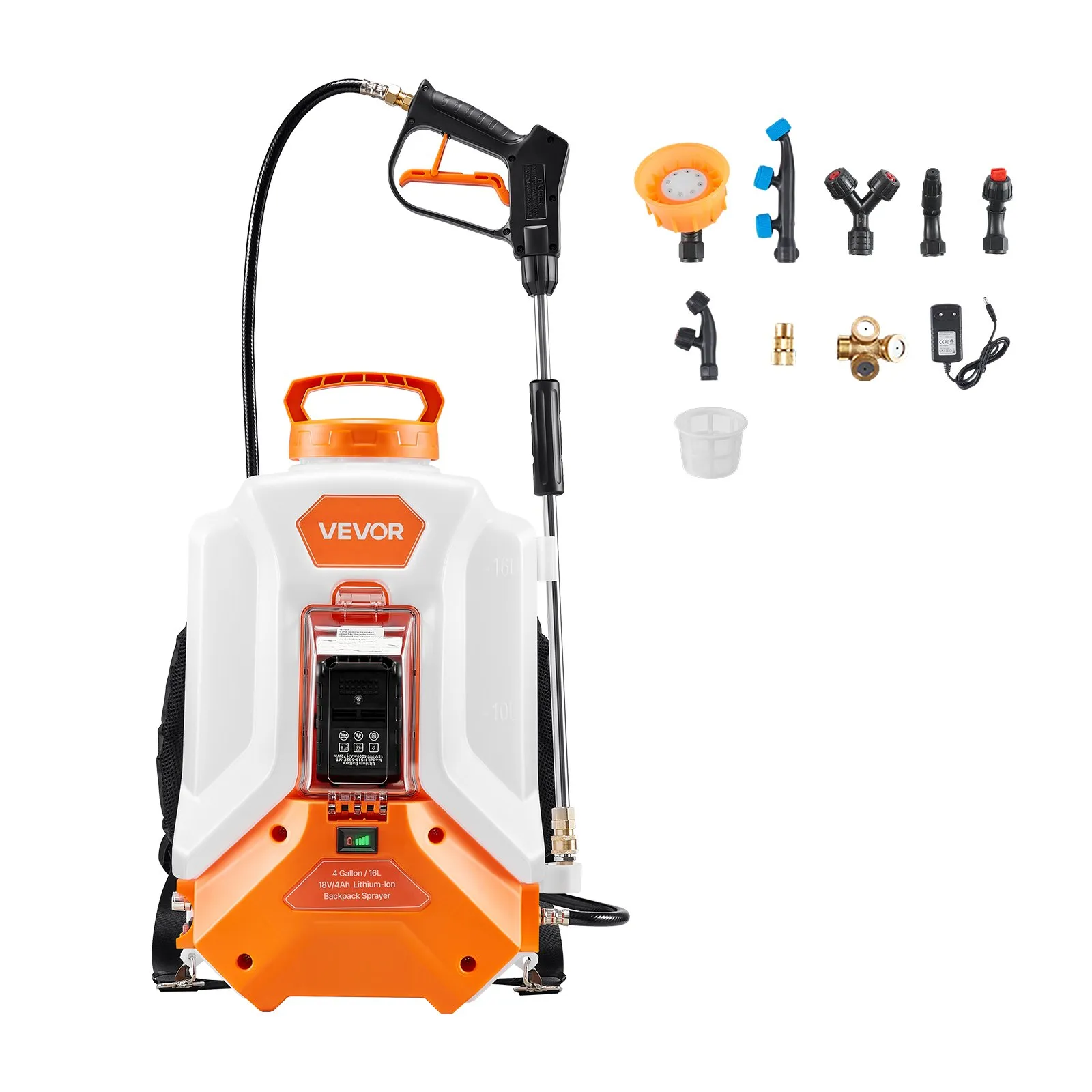 🛒BEST SELLER🚀VEVOR Battery Powered Backpack Sprayer, 4 Gallons Electric Backpack Sprayer, 2 Wands & 8 Nozzles, Adjustable 0-90 PSI, 4H Runtime, Portable Yard Garden Lawn Sprayers for Weeding Spraying Cleaning